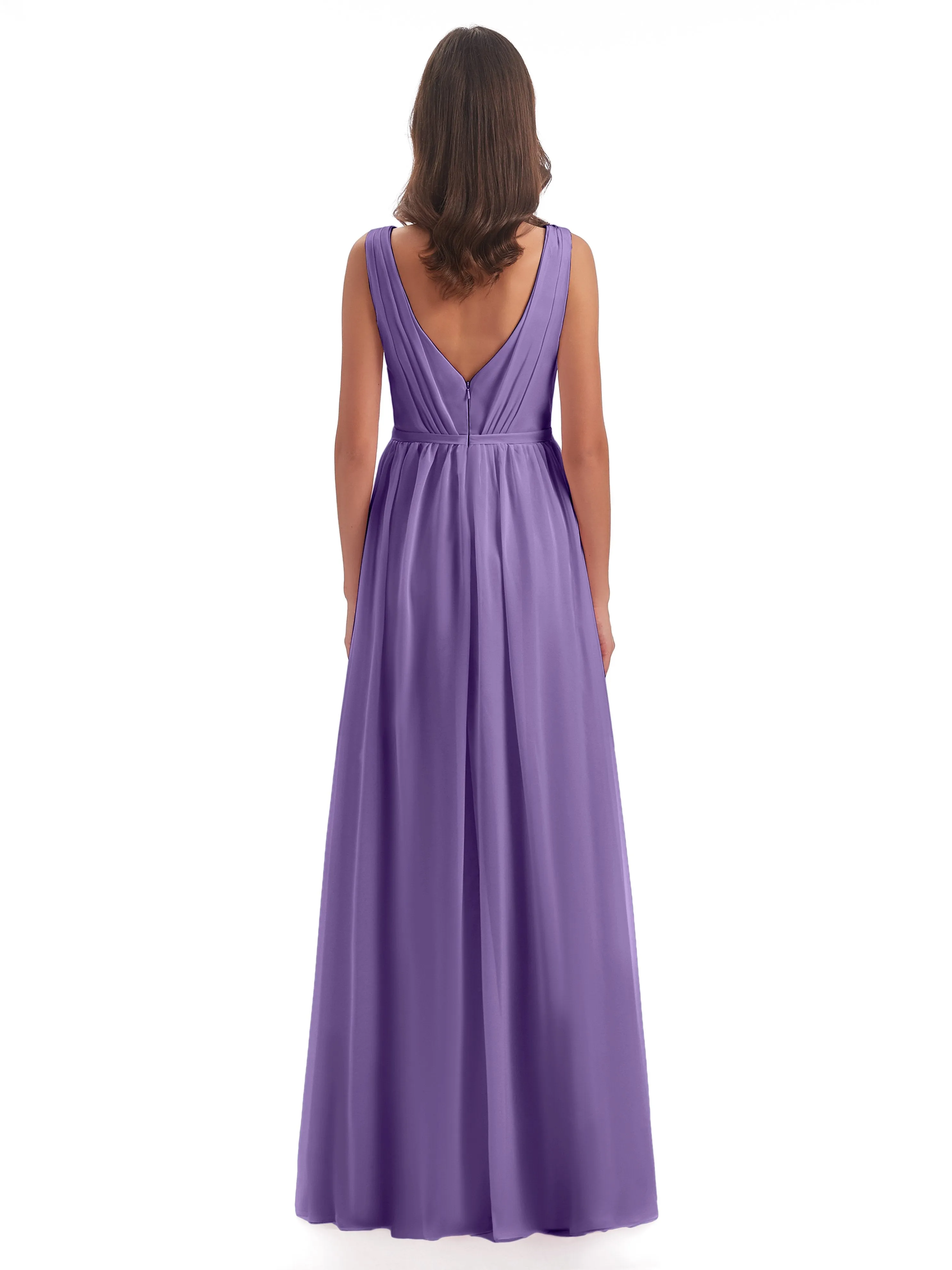 Clara Charming V Neck Long Chiffon Bridesmaid Dresses