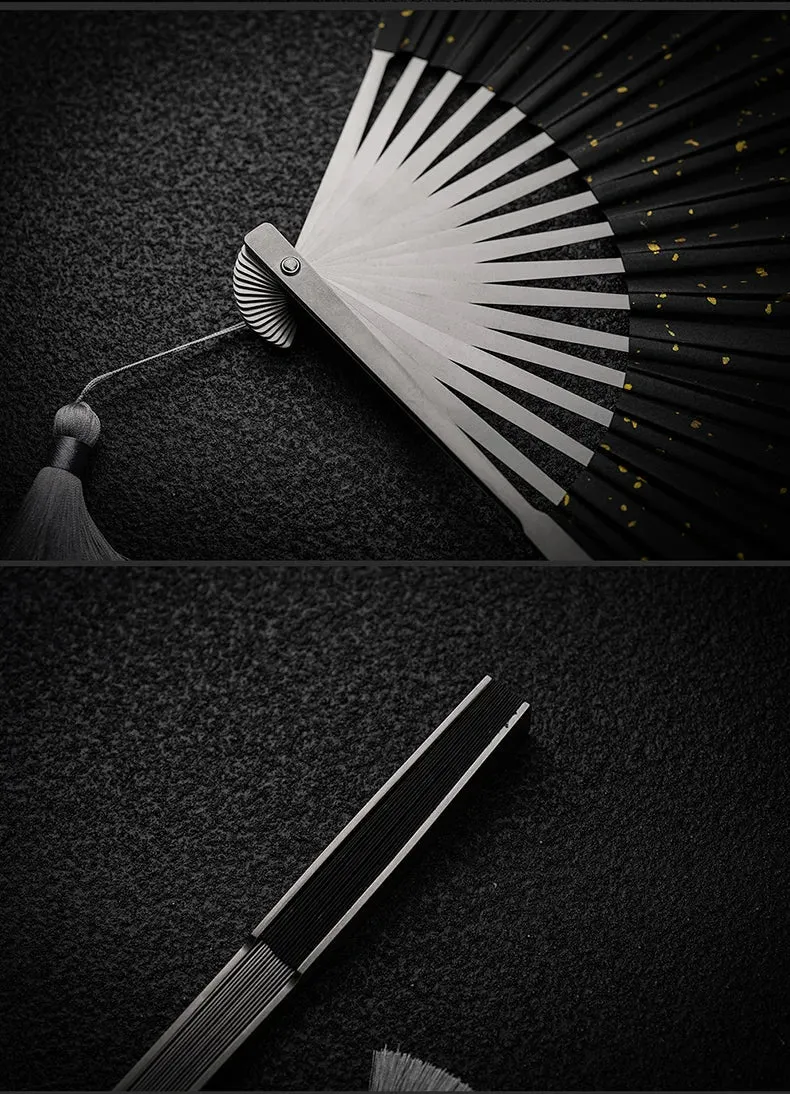 Cloud Titanium Folding Fan – Exquisite All-Titanium Alloy Kung Fu Tai Chi Fan for Self-Defense and Ancient Style Mastery