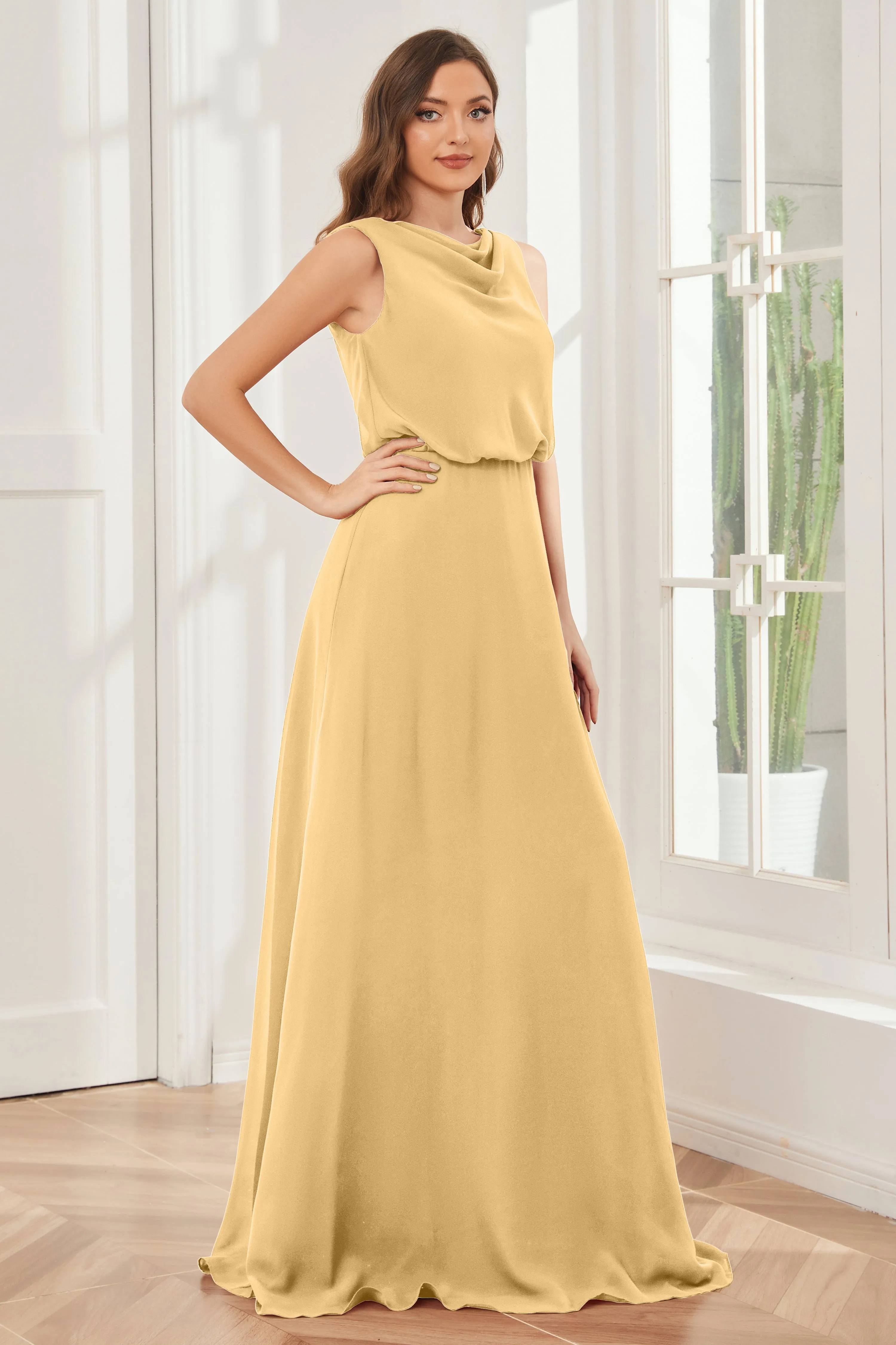 Column Cowl Neck Sleeveless Chiffon Bridesmaid Dresses