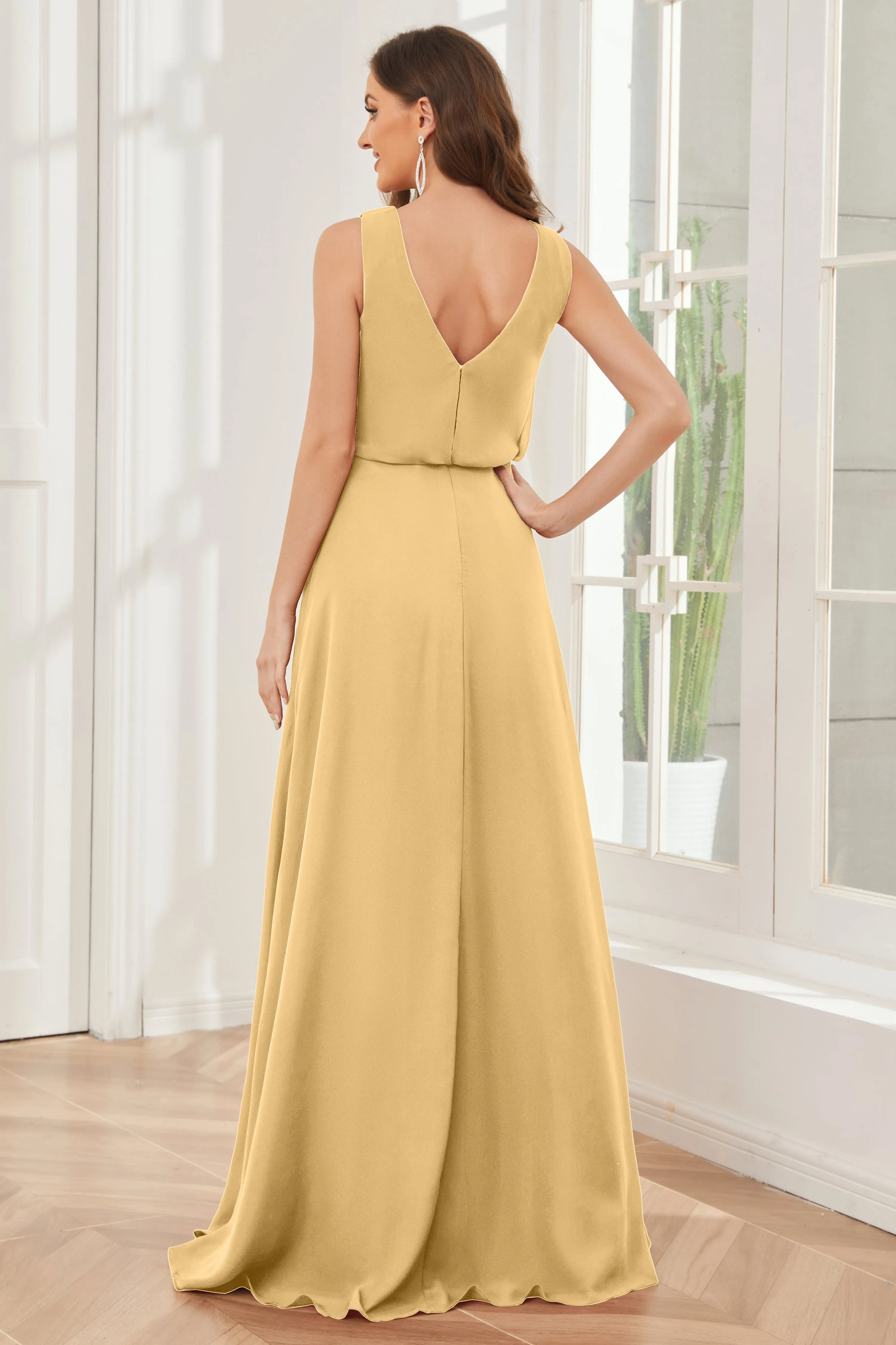 Column Cowl Neck Sleeveless Chiffon Bridesmaid Dresses