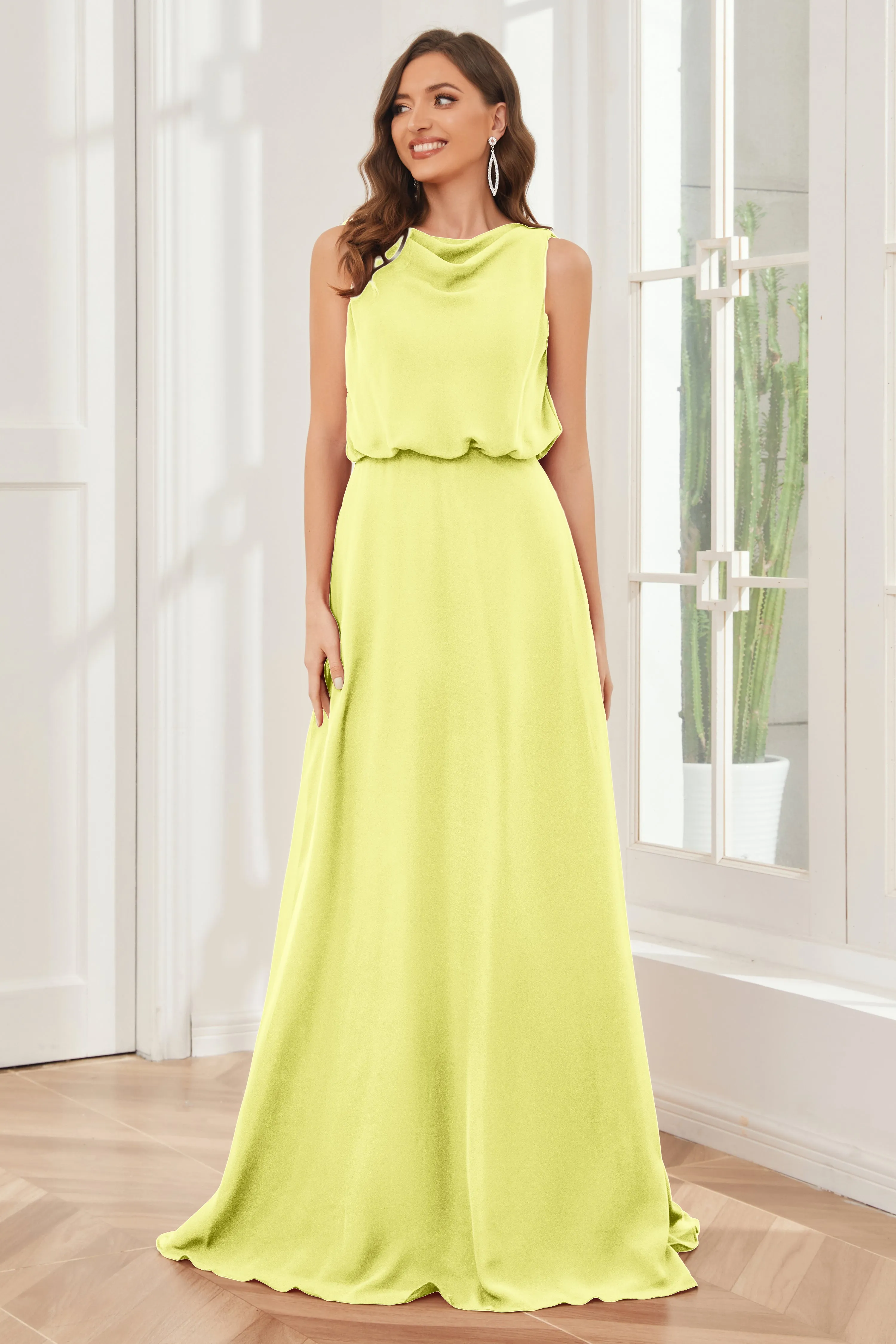 Column Cowl Neck Sleeveless Chiffon Bridesmaid Dresses