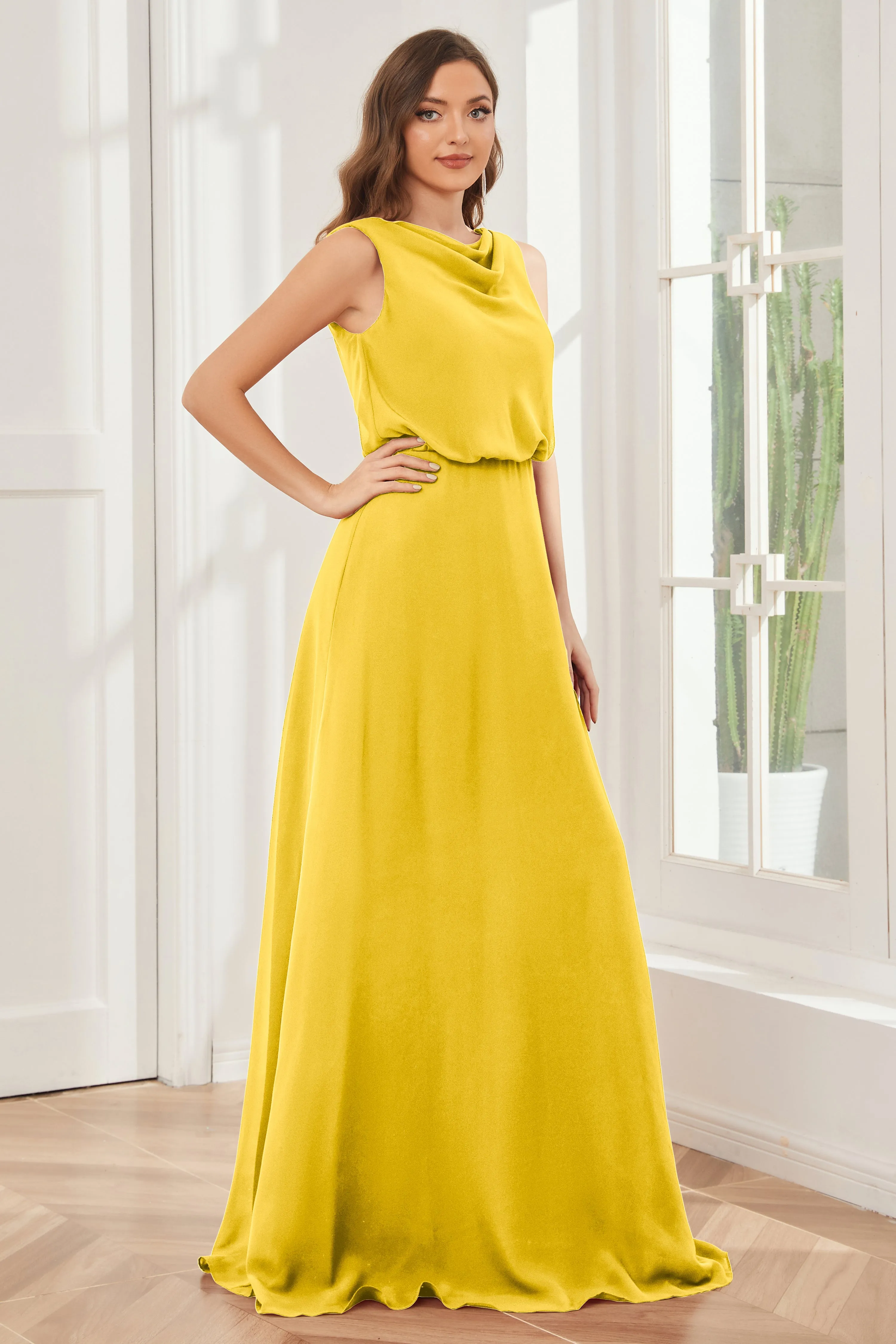 Column Cowl Neck Sleeveless Chiffon Bridesmaid Dresses