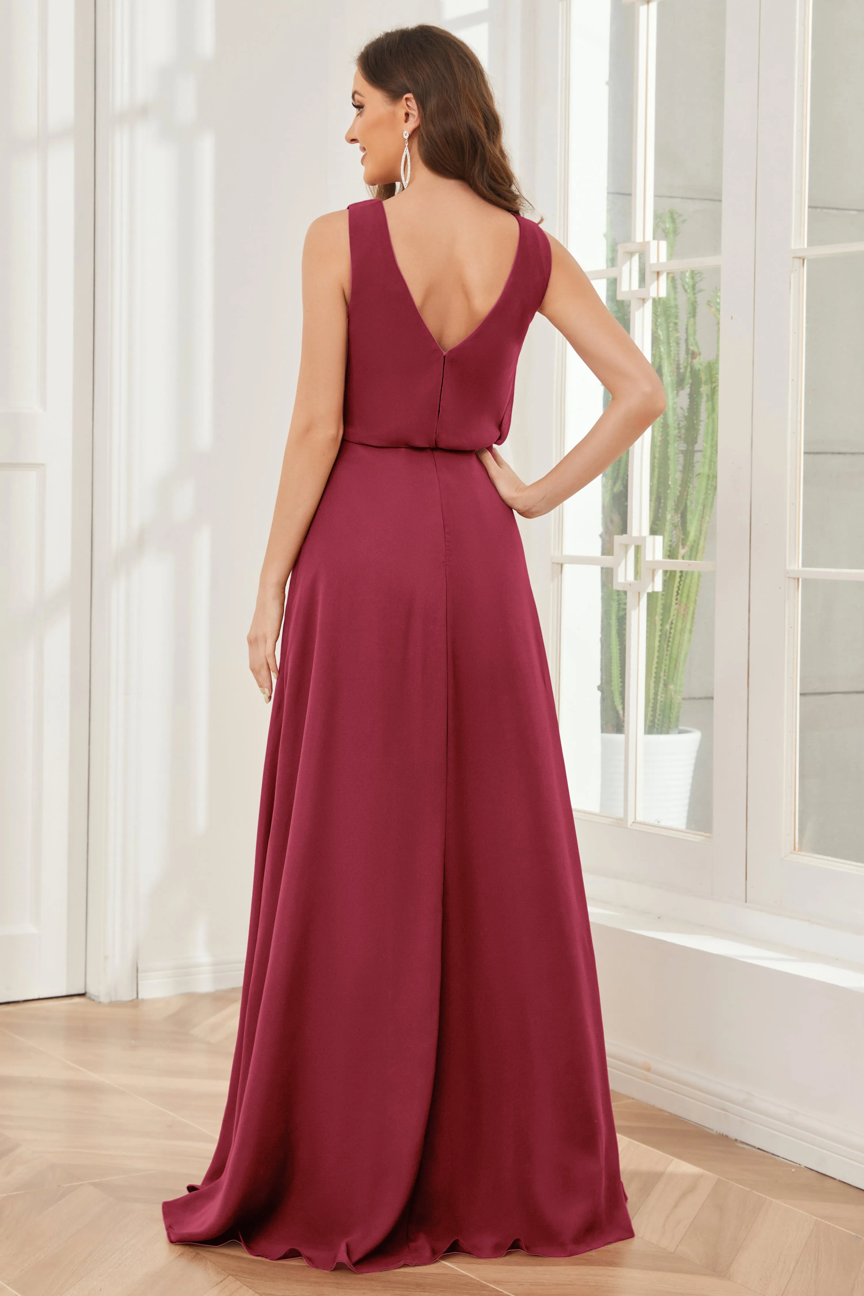 Column Cowl Neck Sleeveless Chiffon Bridesmaid Dresses