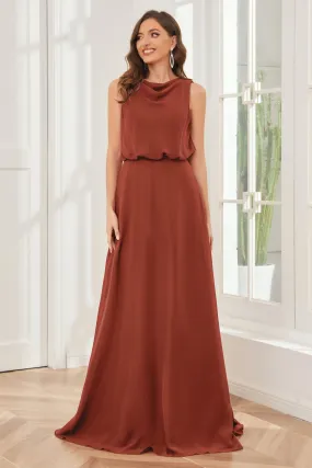 Column Cowl Neck Sleeveless Chiffon Bridesmaid Dresses