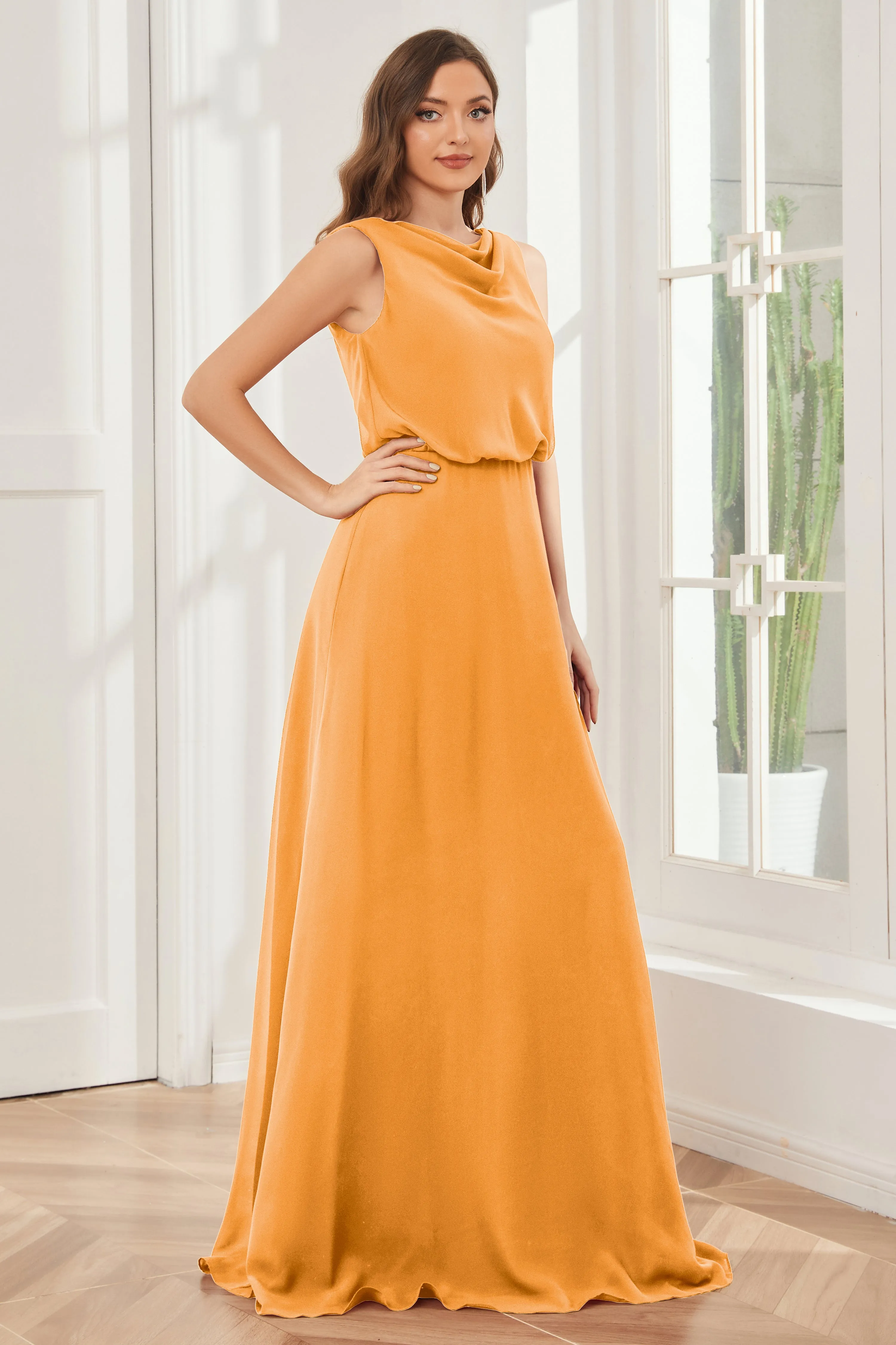 Column Cowl Neck Sleeveless Chiffon Bridesmaid Dresses