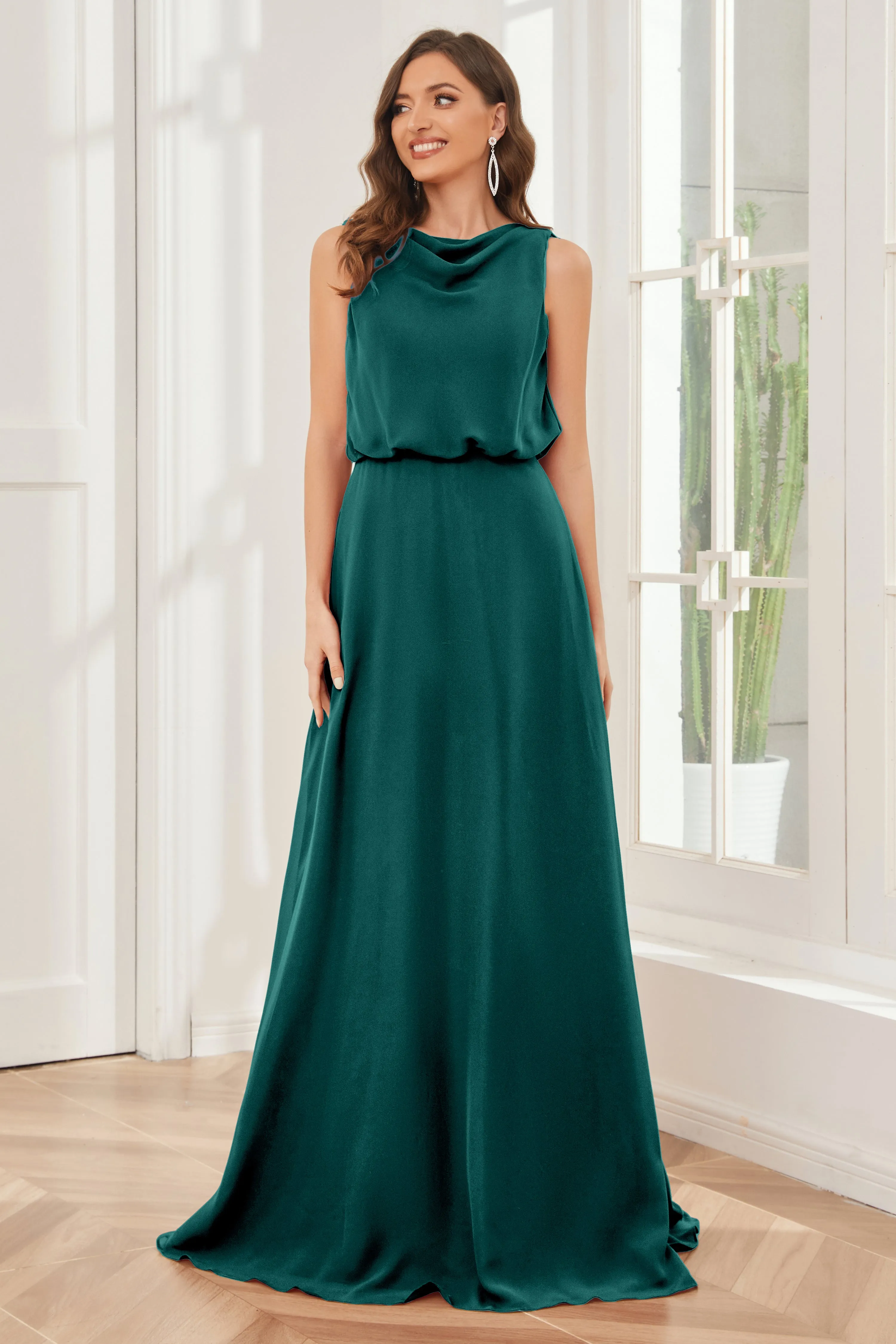 Column Cowl Neck Sleeveless Chiffon Bridesmaid Dresses