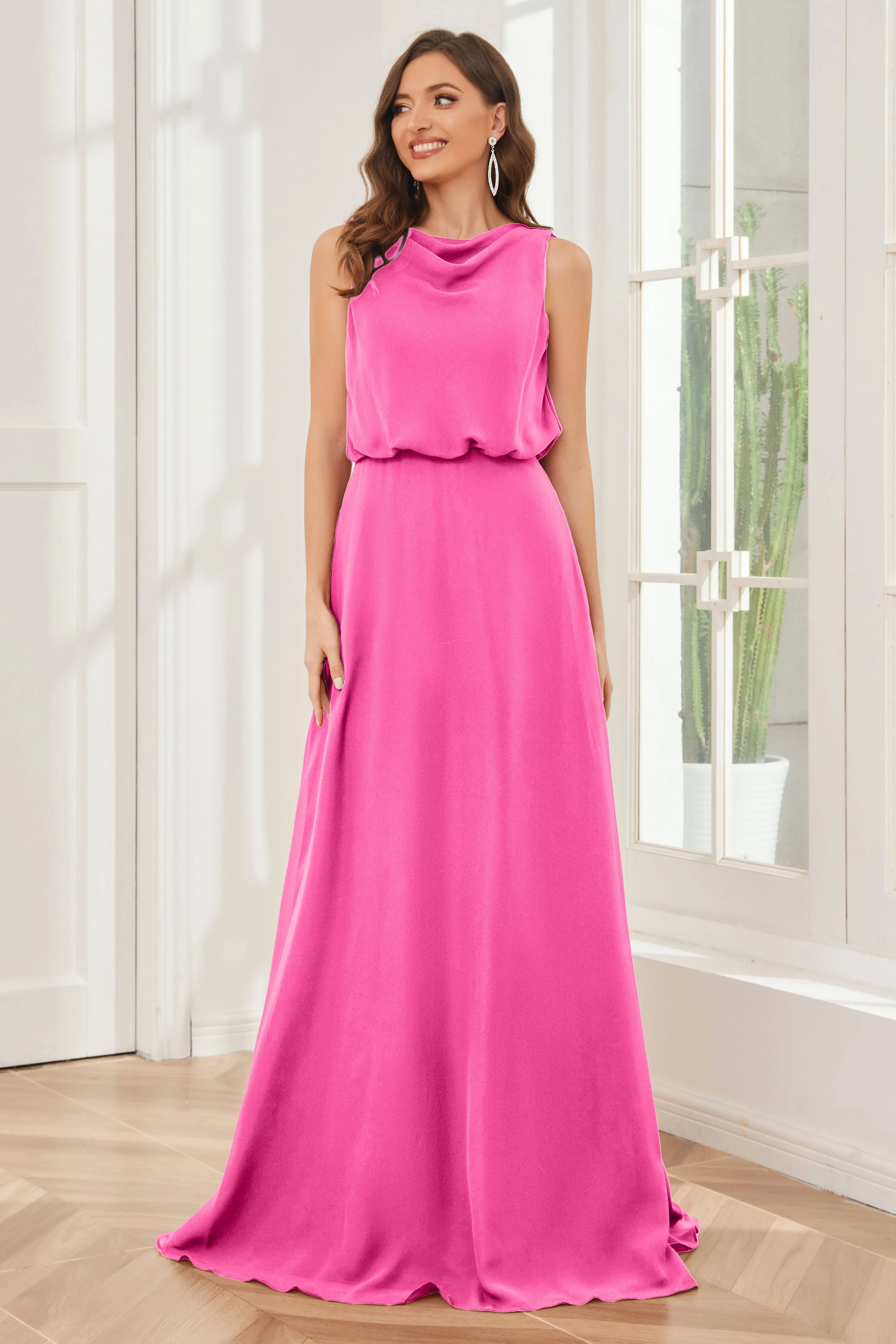 Column Cowl Neck Sleeveless Chiffon Bridesmaid Dresses