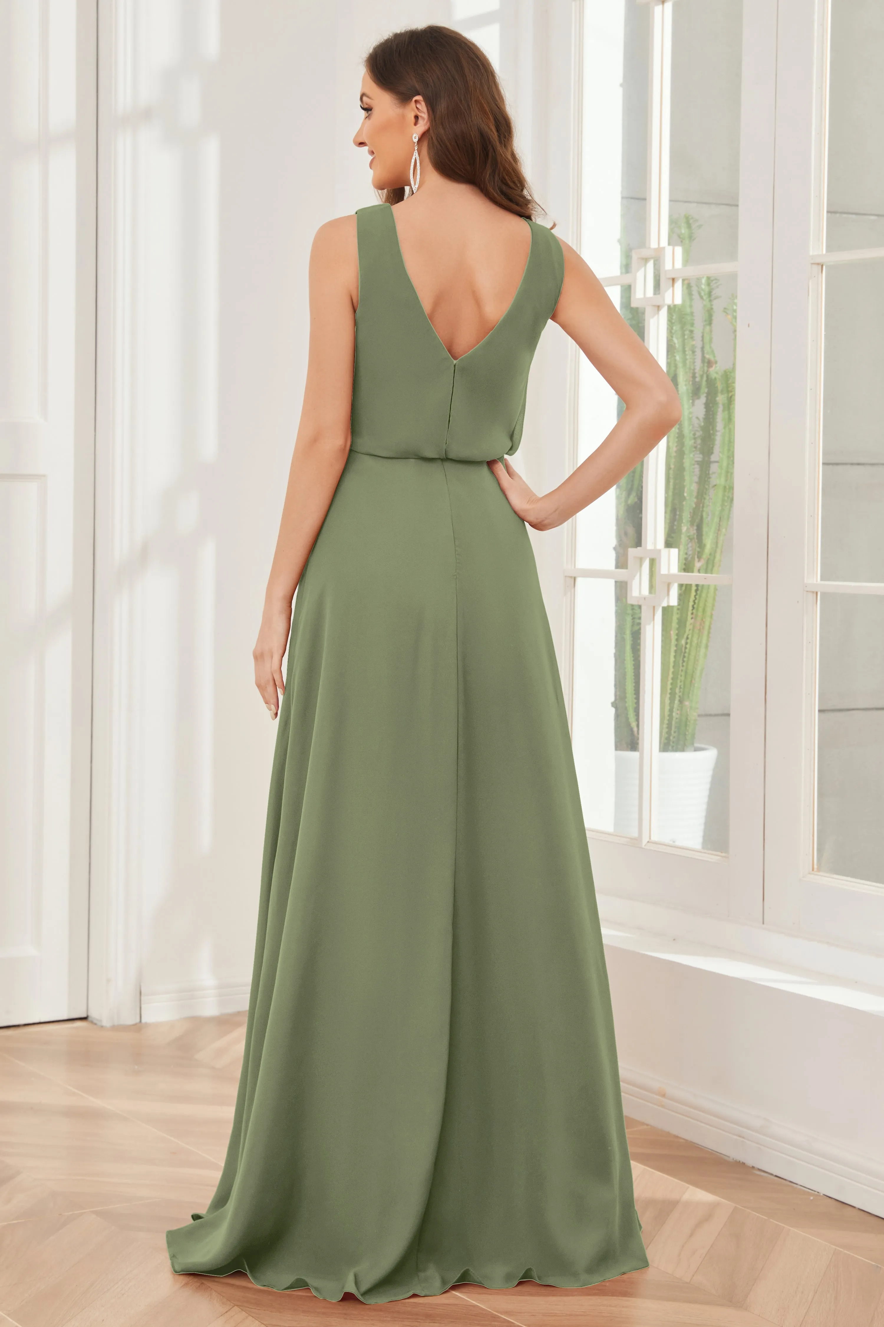 Column Cowl Neck Sleeveless Chiffon Bridesmaid Dresses