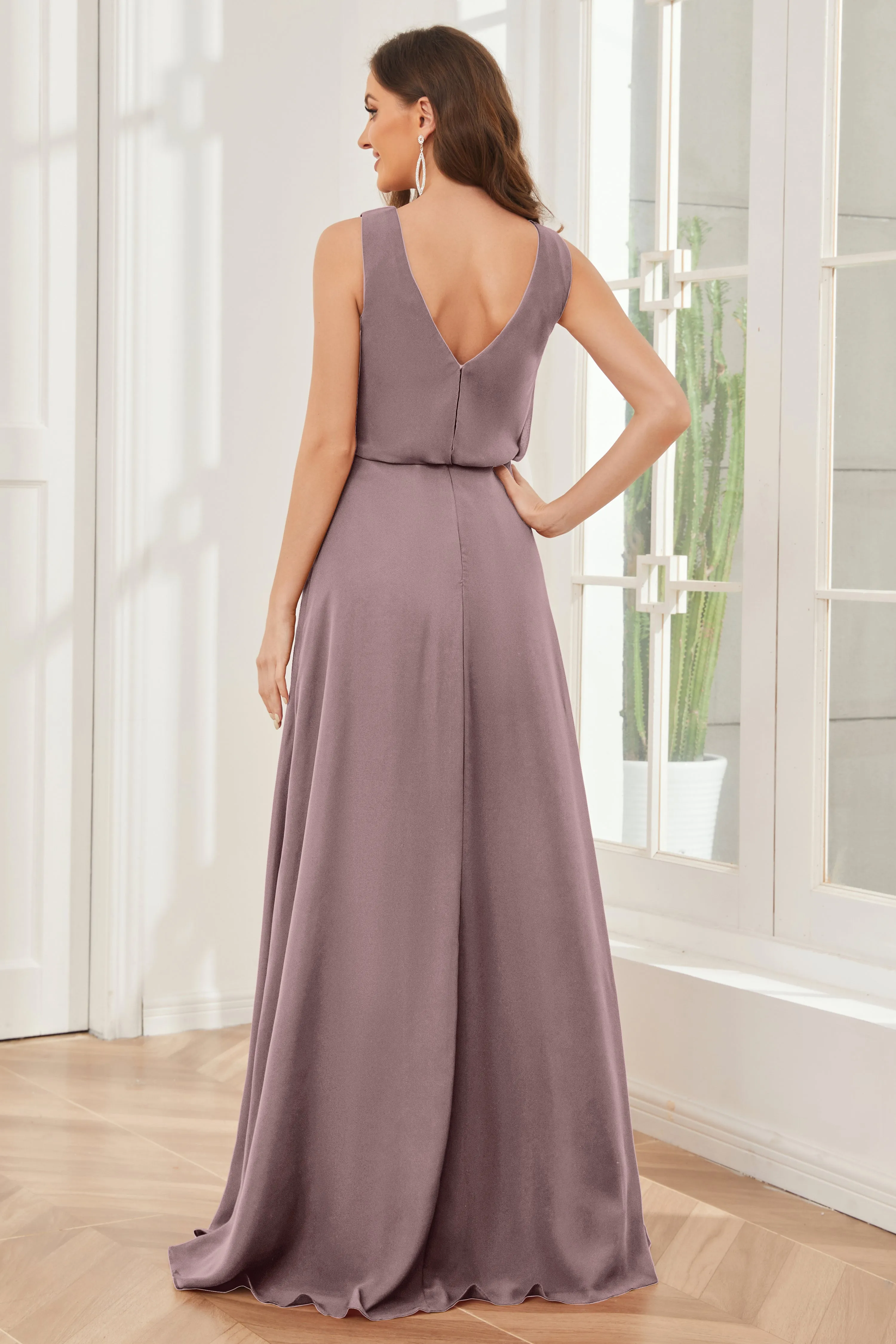 Column Cowl Neck Sleeveless Chiffon Bridesmaid Dresses