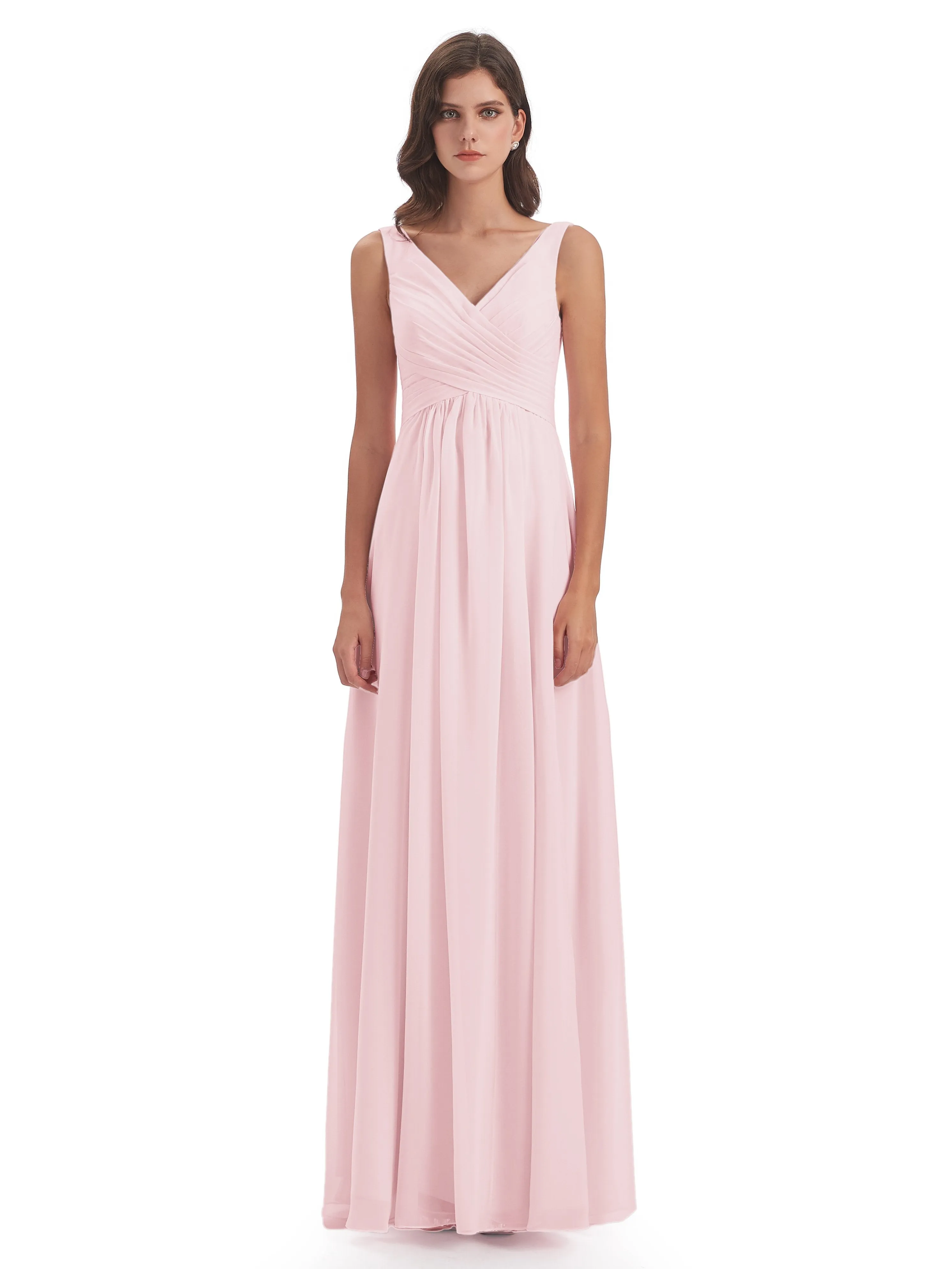 Column V-neck Long Mother of the Bride Dresses