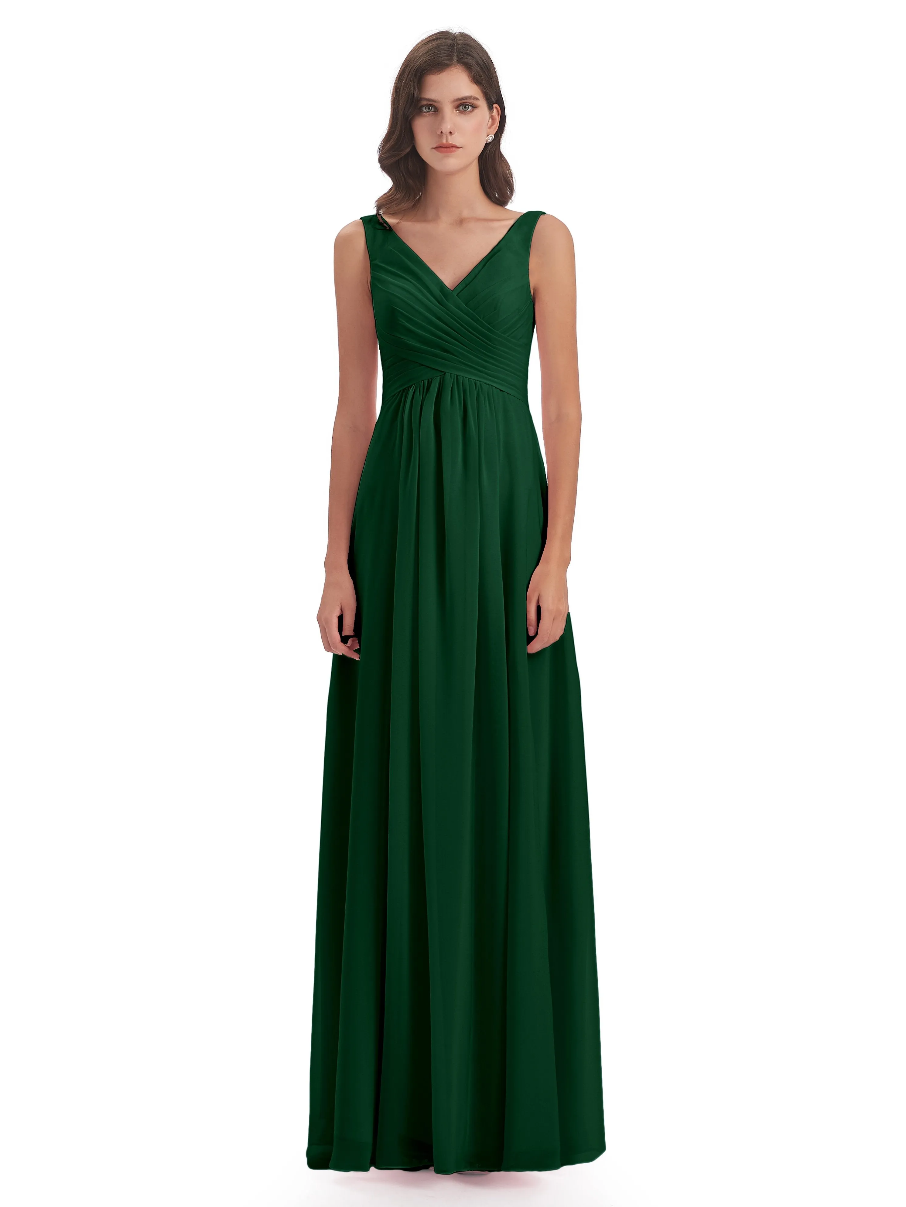 Column V-neck Long Mother of the Bride Dresses