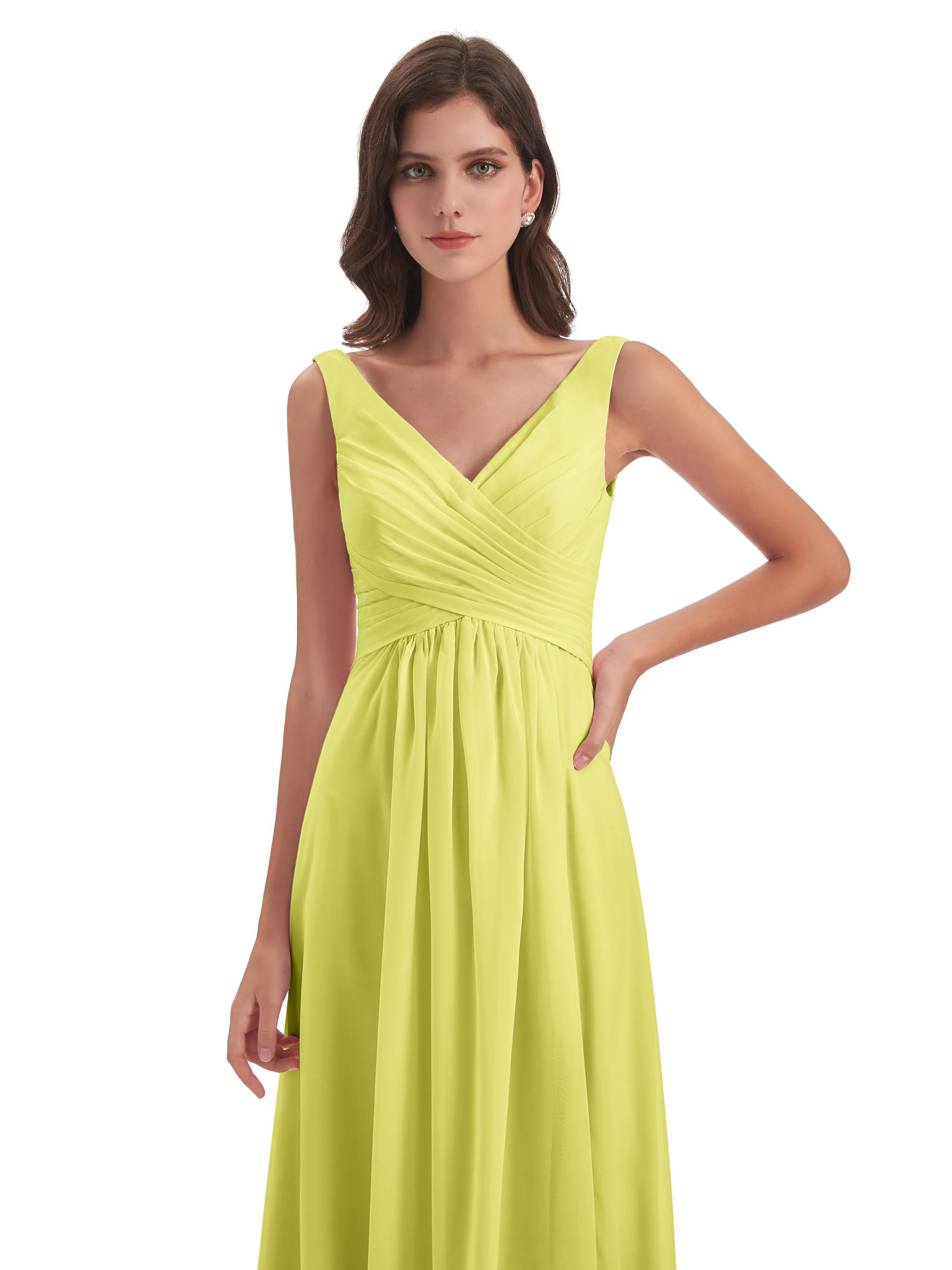 Column V-neck Long Mother of the Bride Dresses