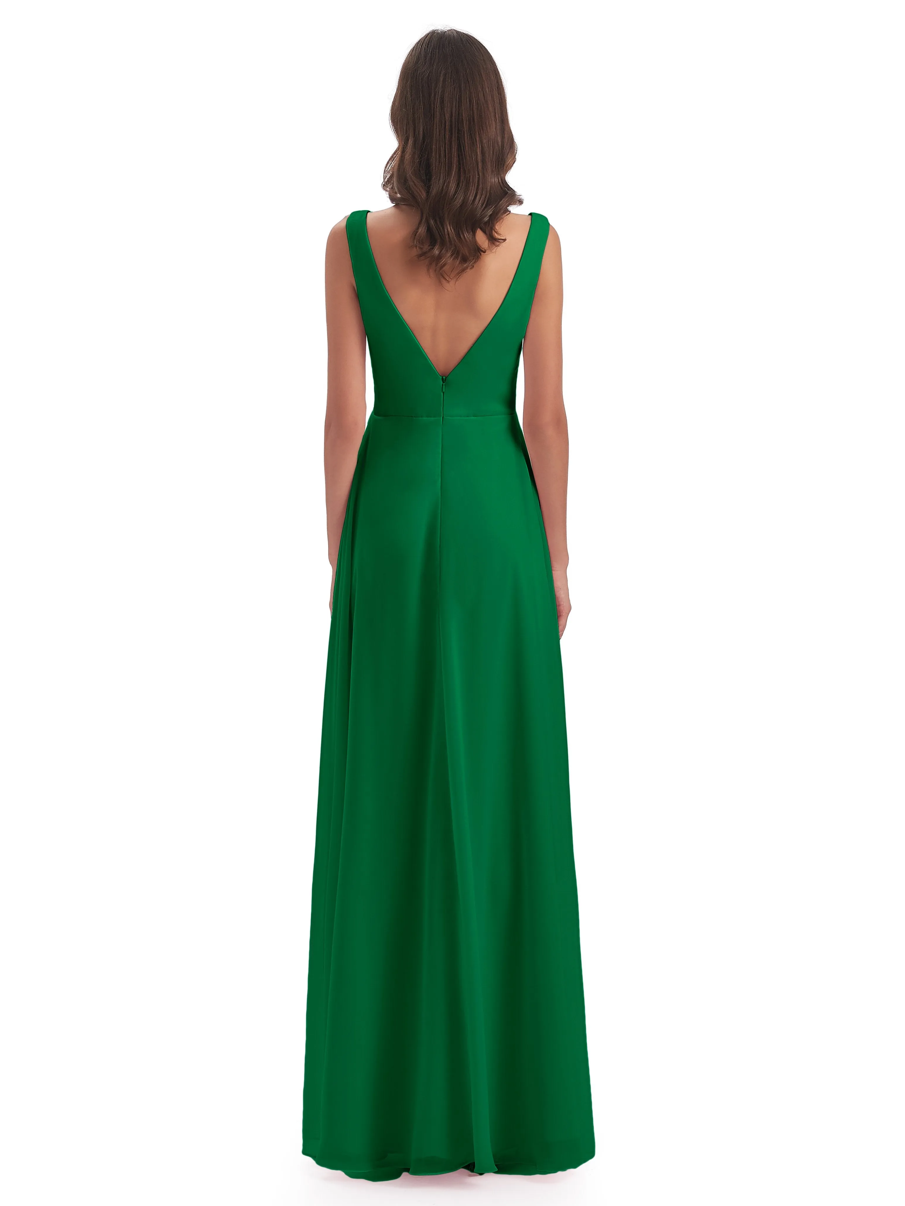 Column V-neck Long Mother of the Bride Dresses