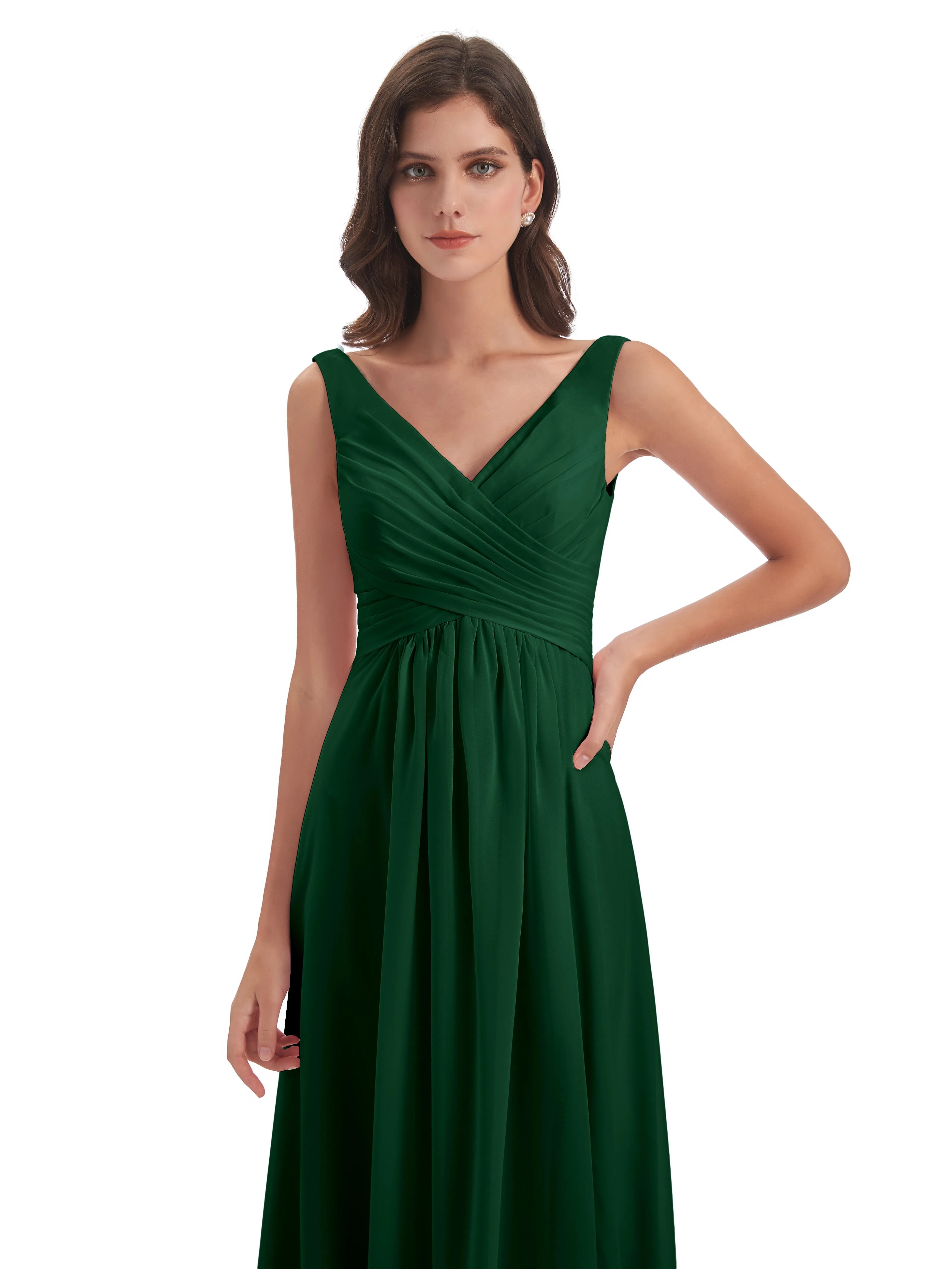 Column V-neck Long Mother of the Bride Dresses