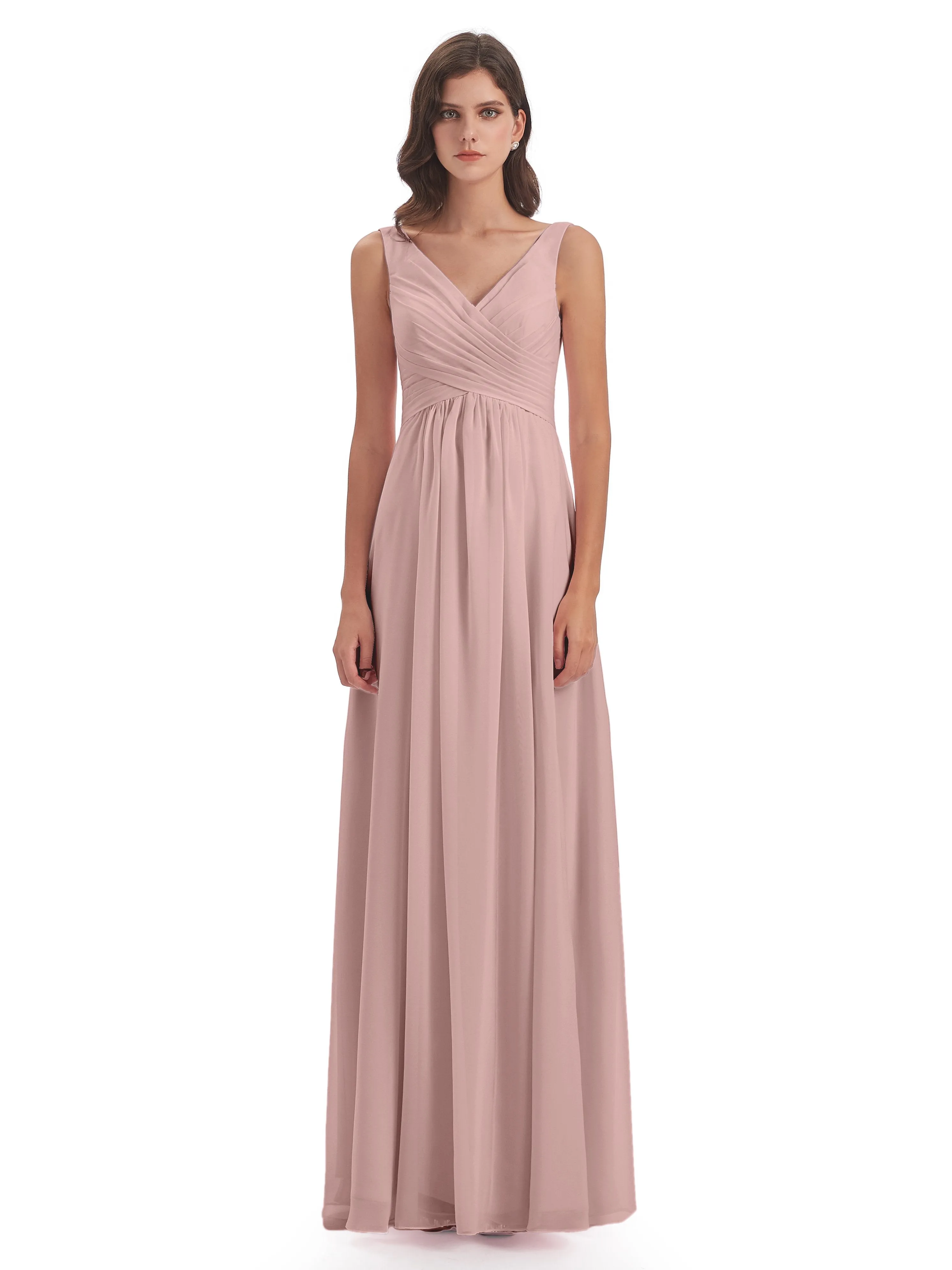 Column V-neck Long Mother of the Bride Dresses