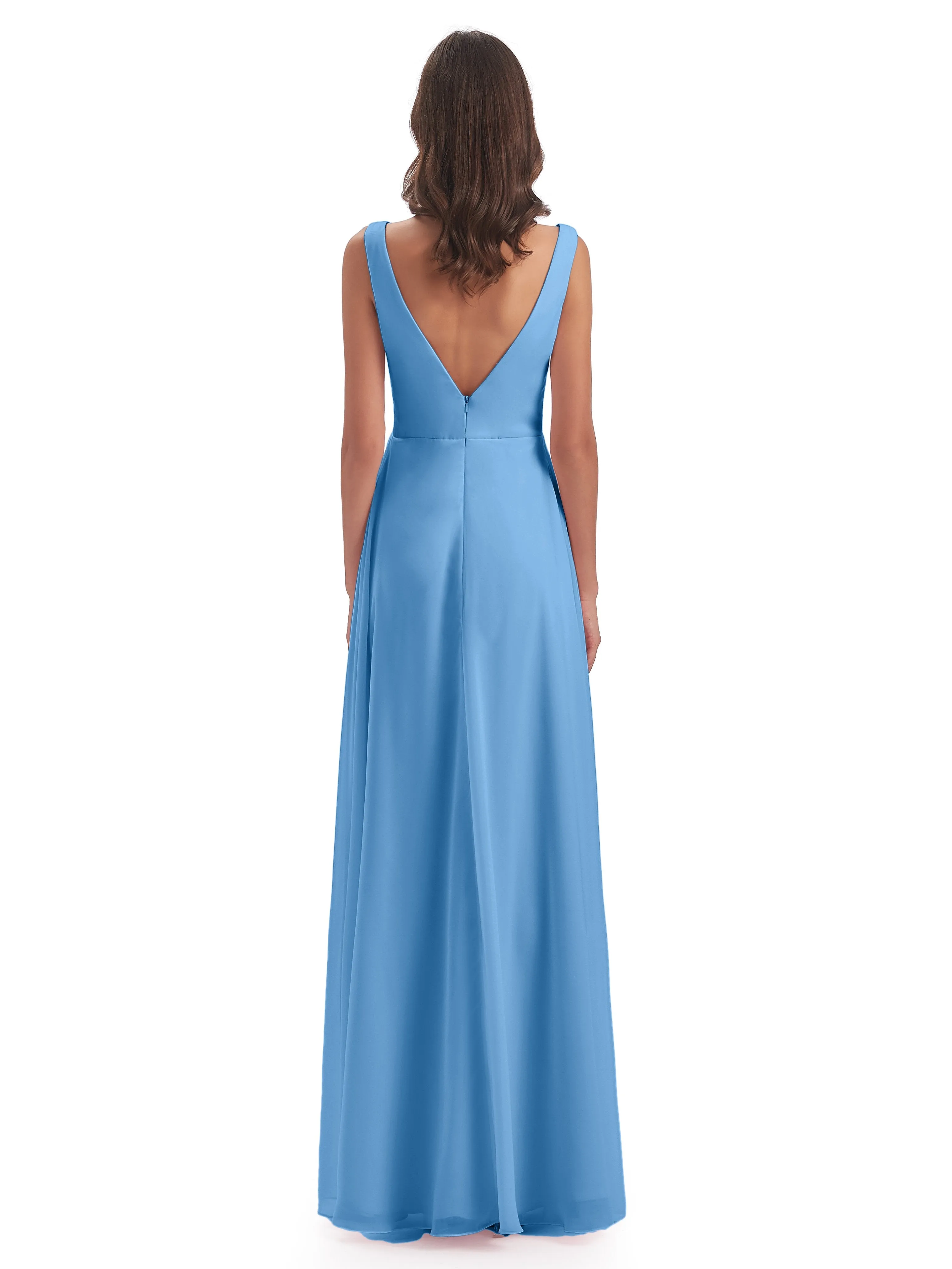 Column V-neck Long Mother of the Bride Dresses