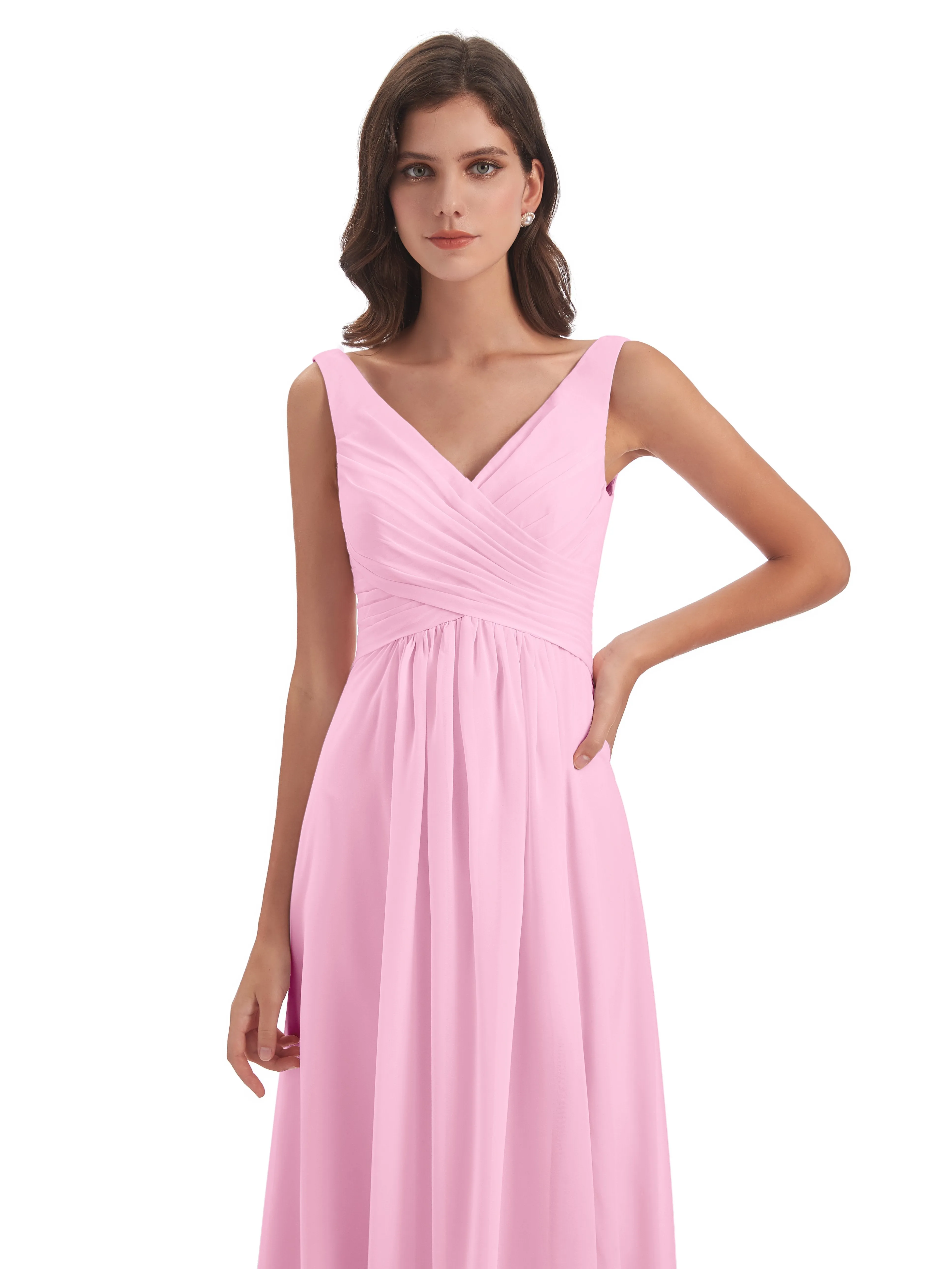 Column V-neck Long Mother of the Bride Dresses