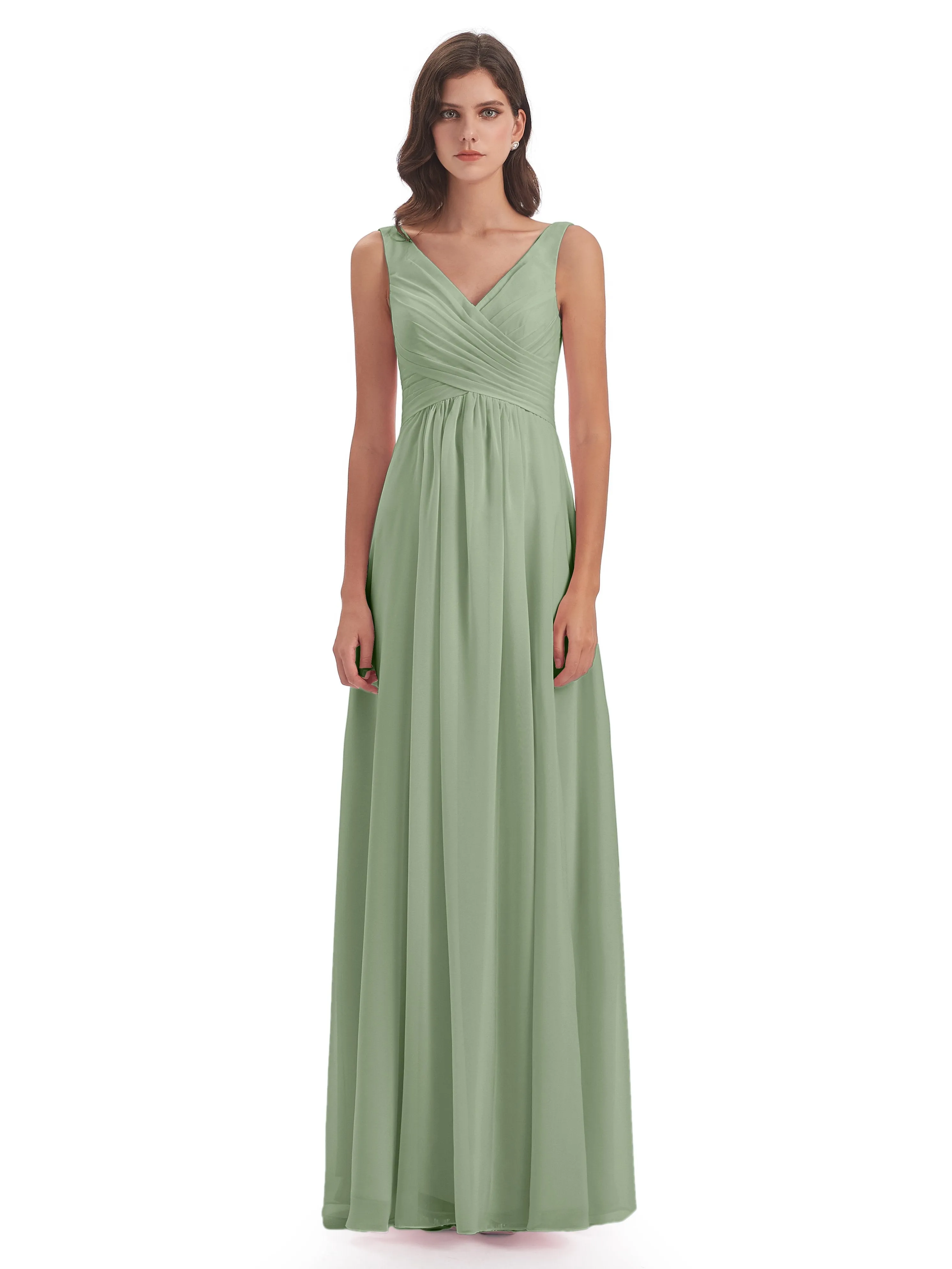 Column V-neck Long Mother of the Bride Dresses