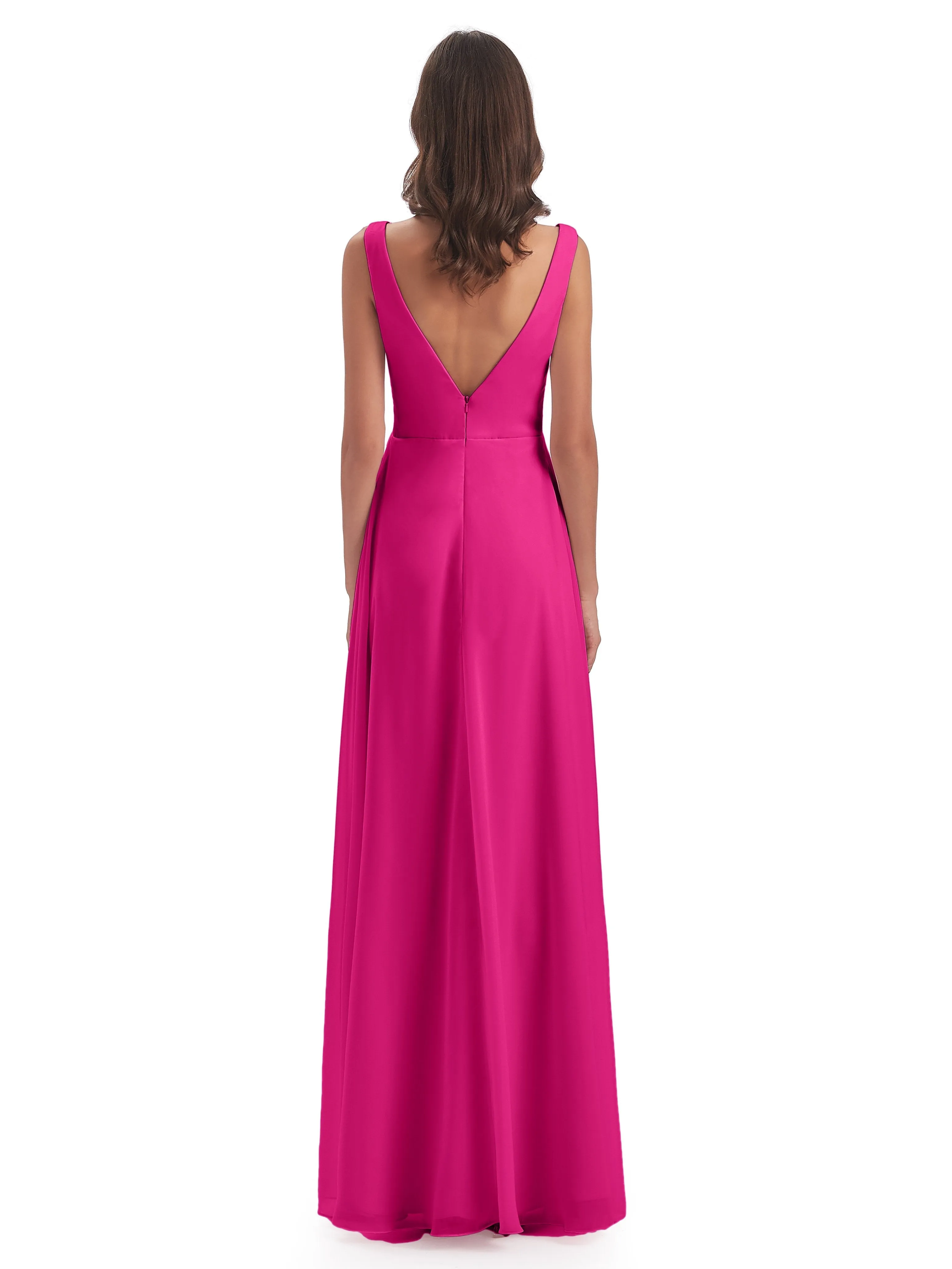 Column V-neck Long Mother of the Bride Dresses