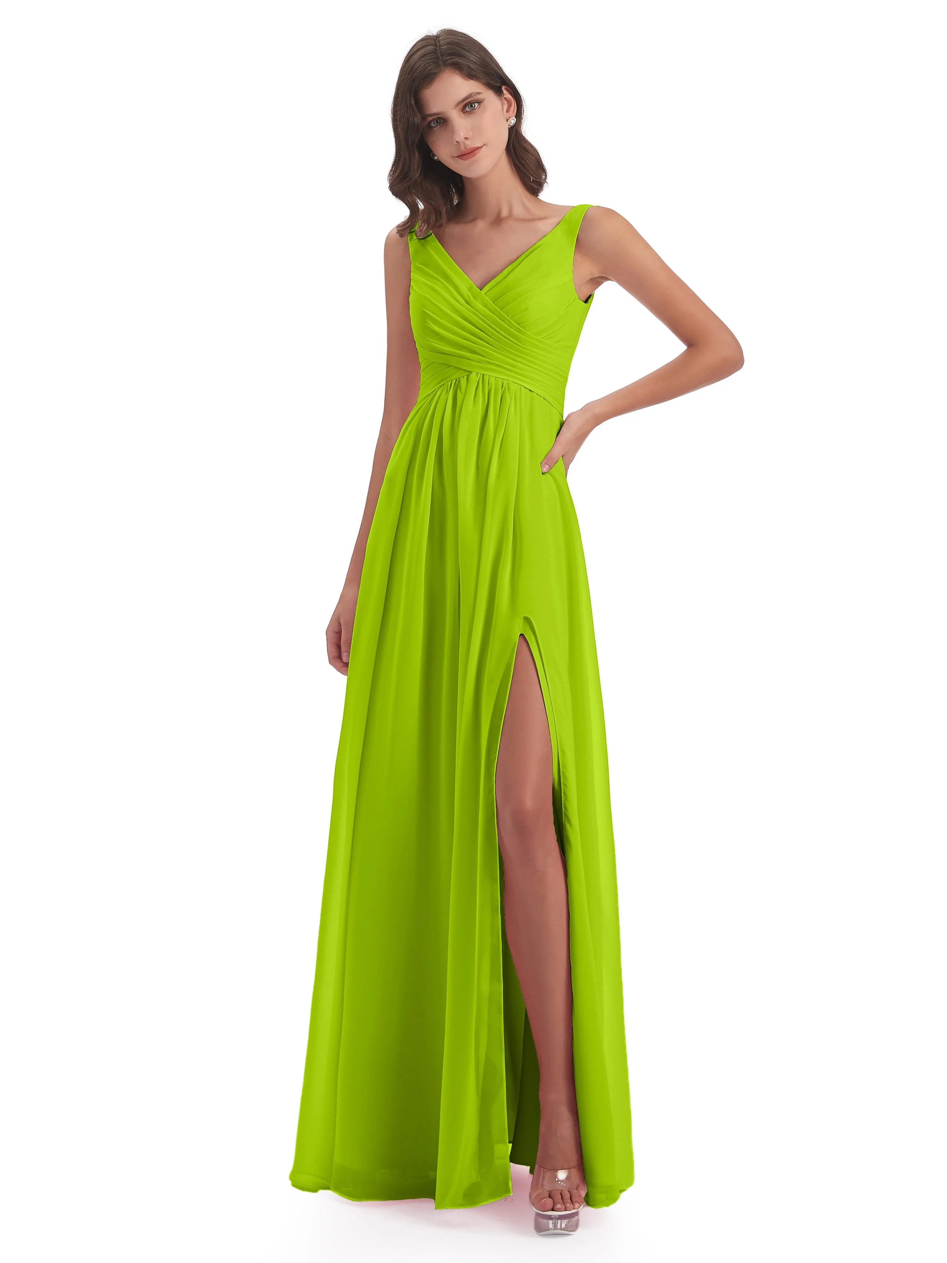 Column V-neck Long Mother of the Bride Dresses