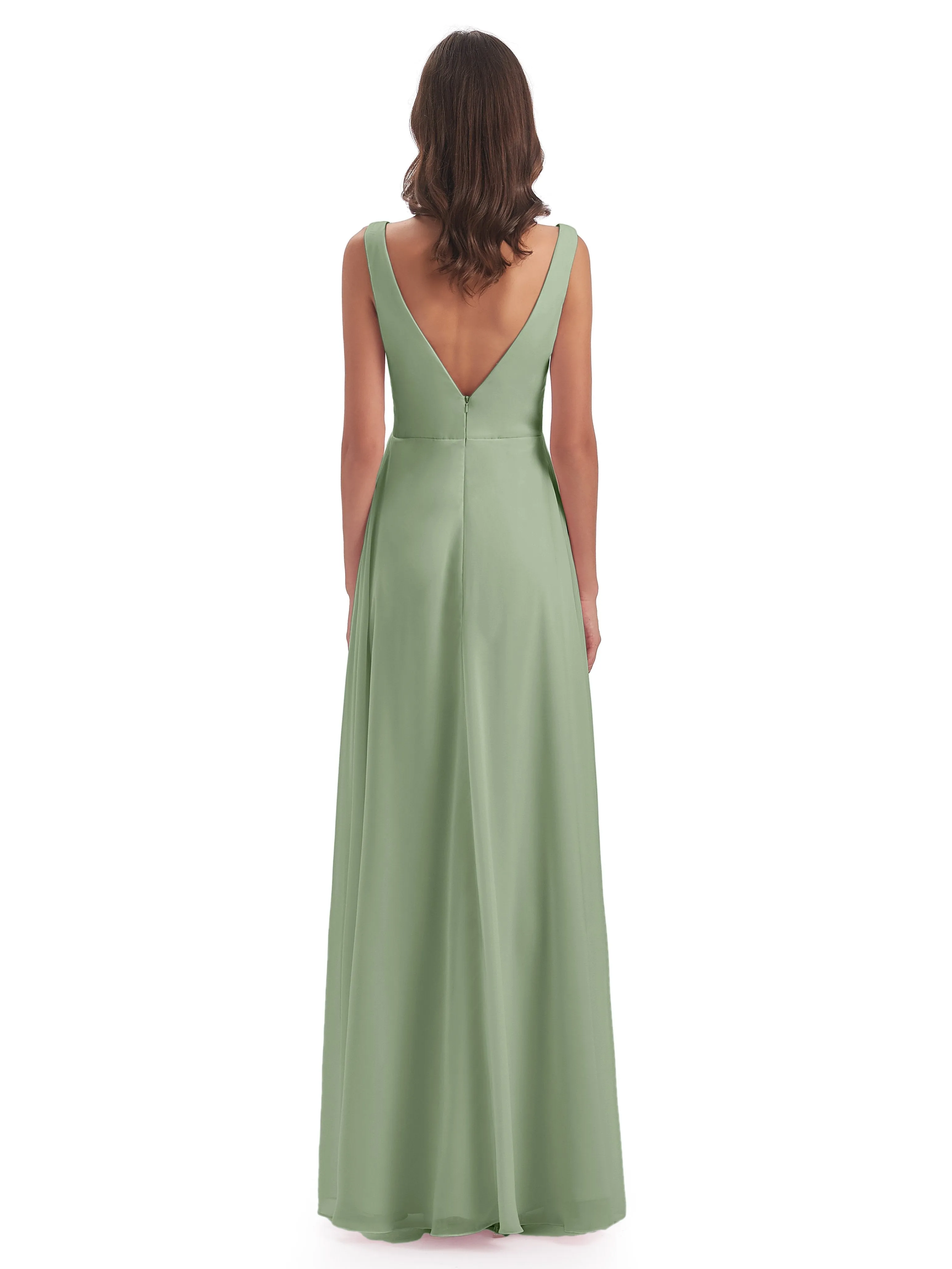 Column V-neck Long Mother of the Bride Dresses