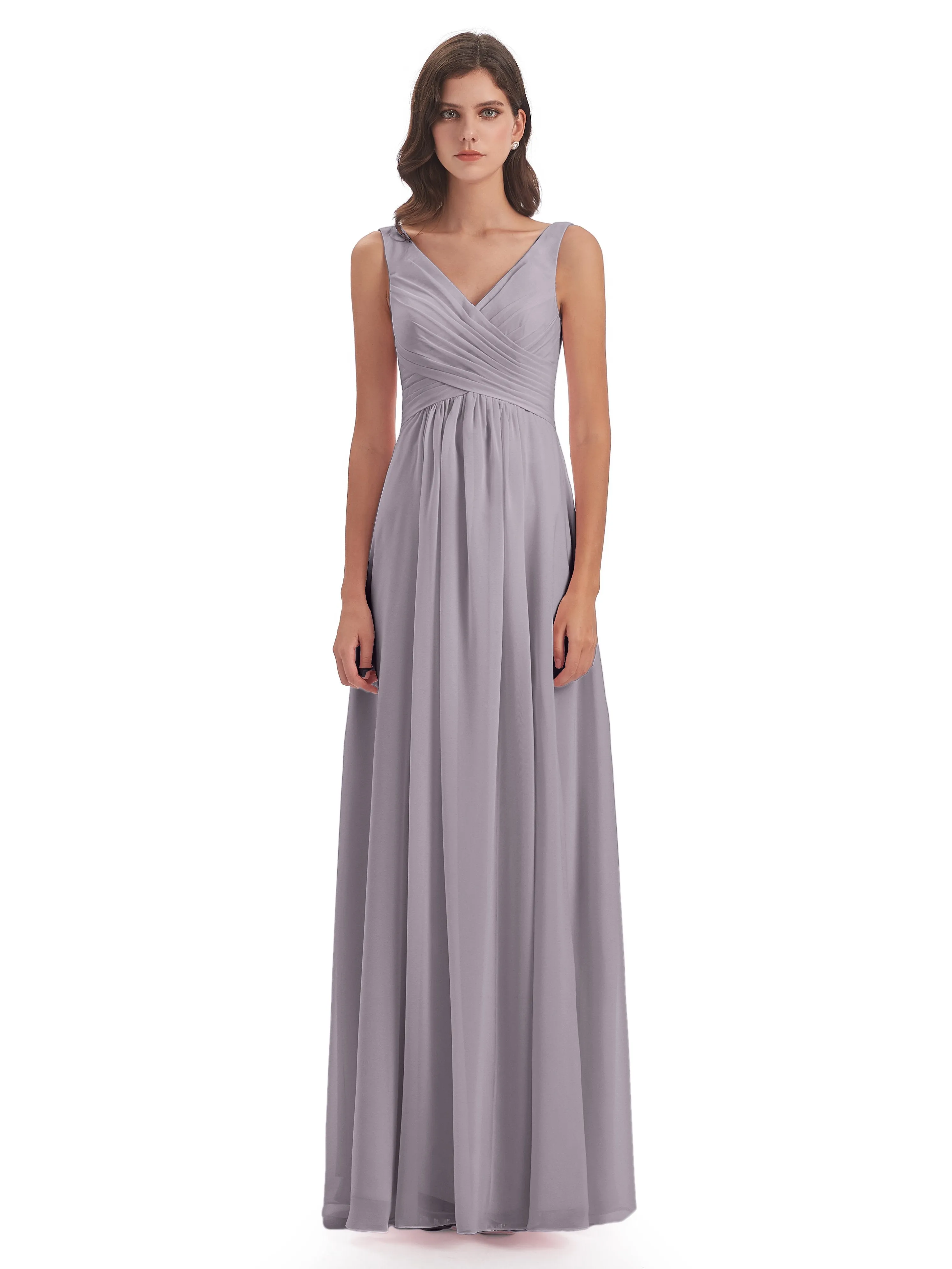 Column V-neck Long Mother of the Bride Dresses