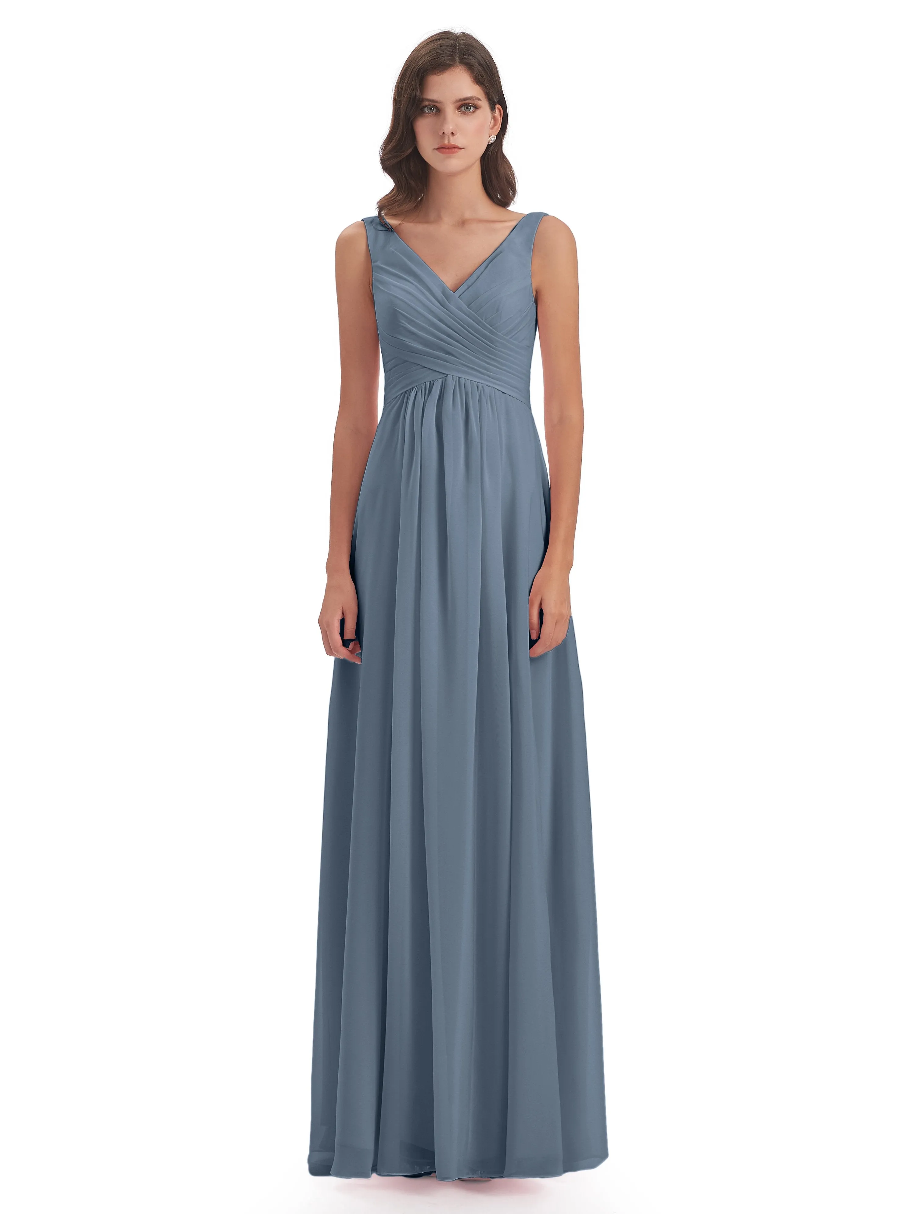 Column V-neck Long Mother of the Bride Dresses