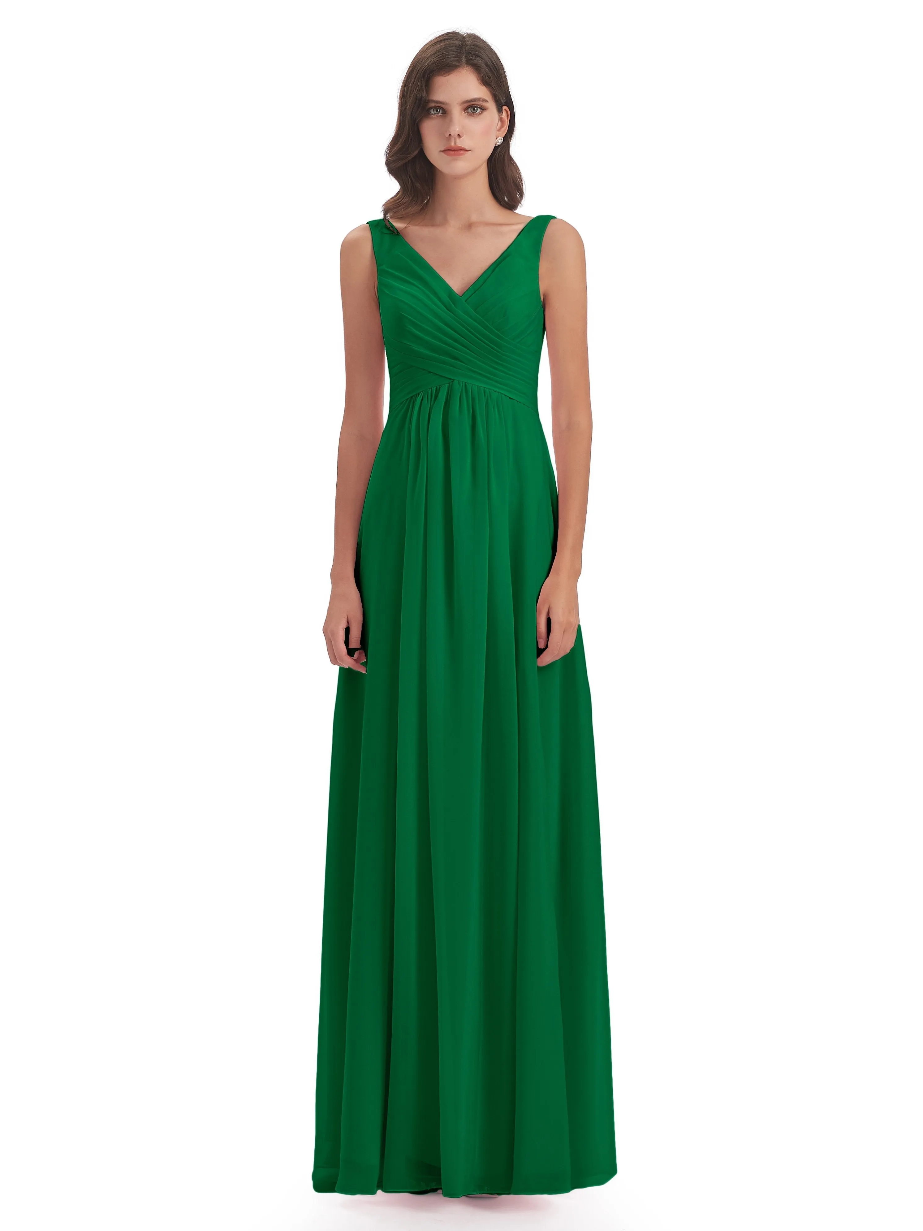 Column V-neck Long Mother of the Bride Dresses