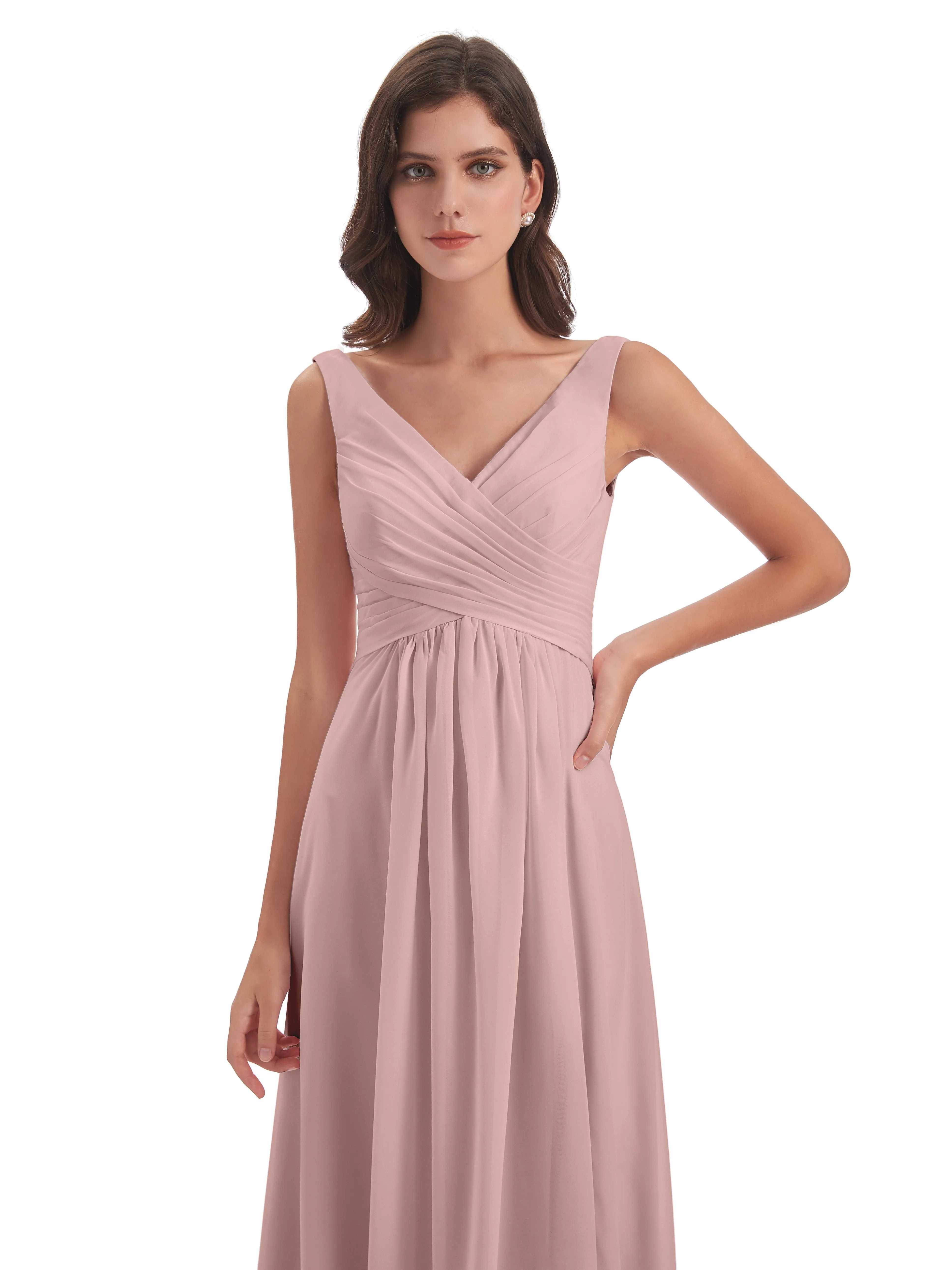 Column V-neck Long Mother of the Bride Dresses