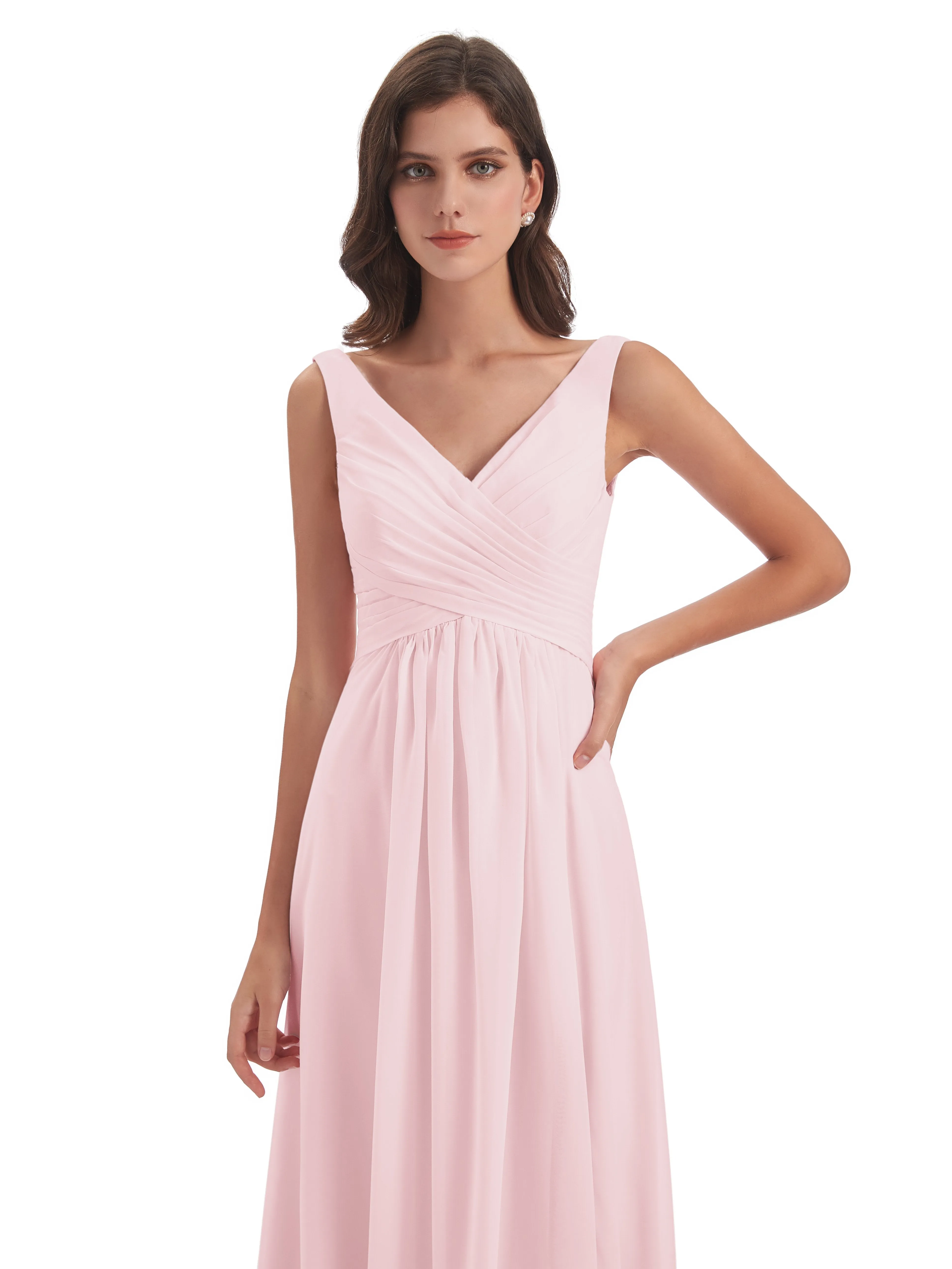 Column V-neck Long Mother of the Bride Dresses