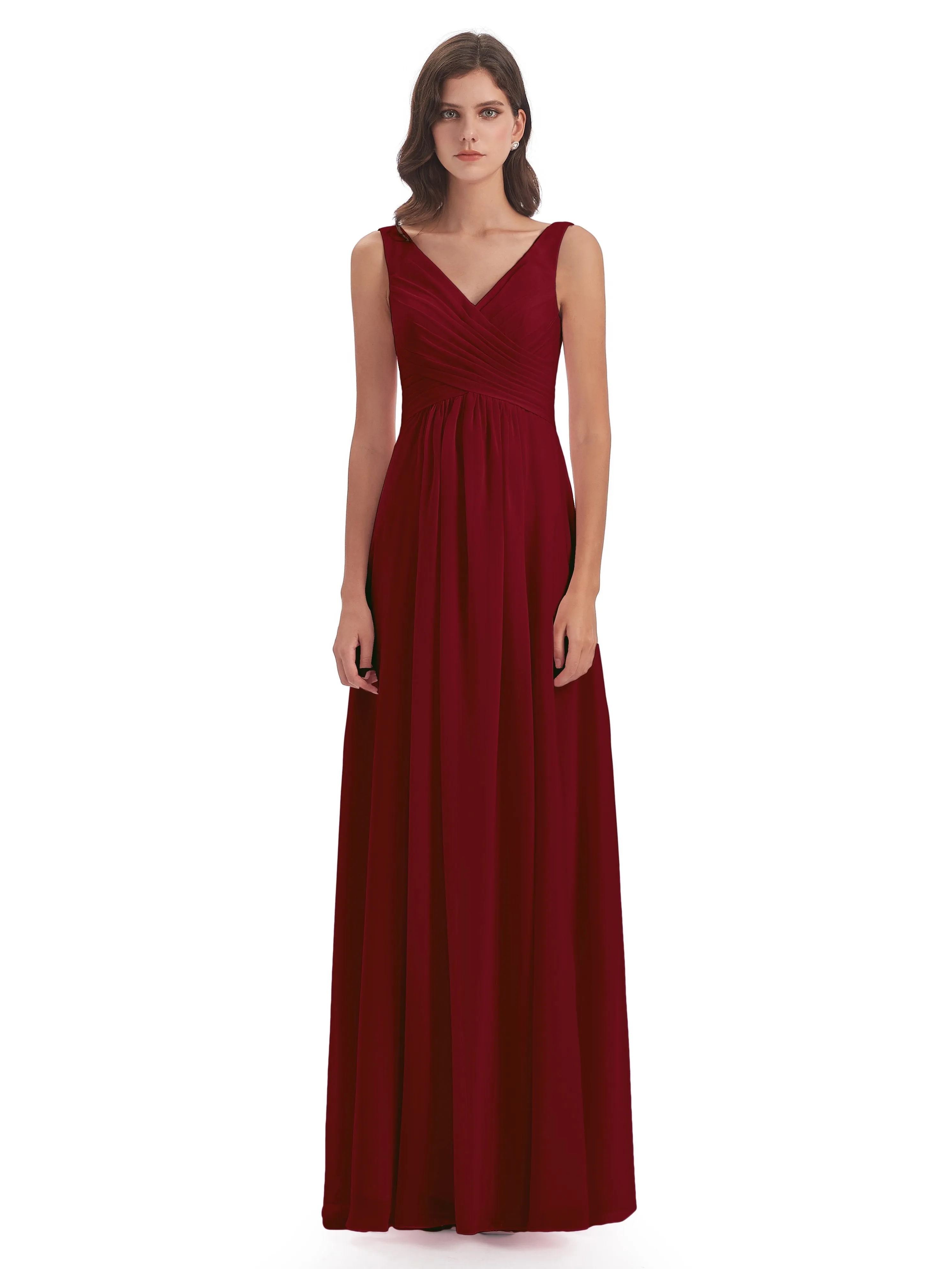 Column V-neck Long Mother of the Bride Dresses