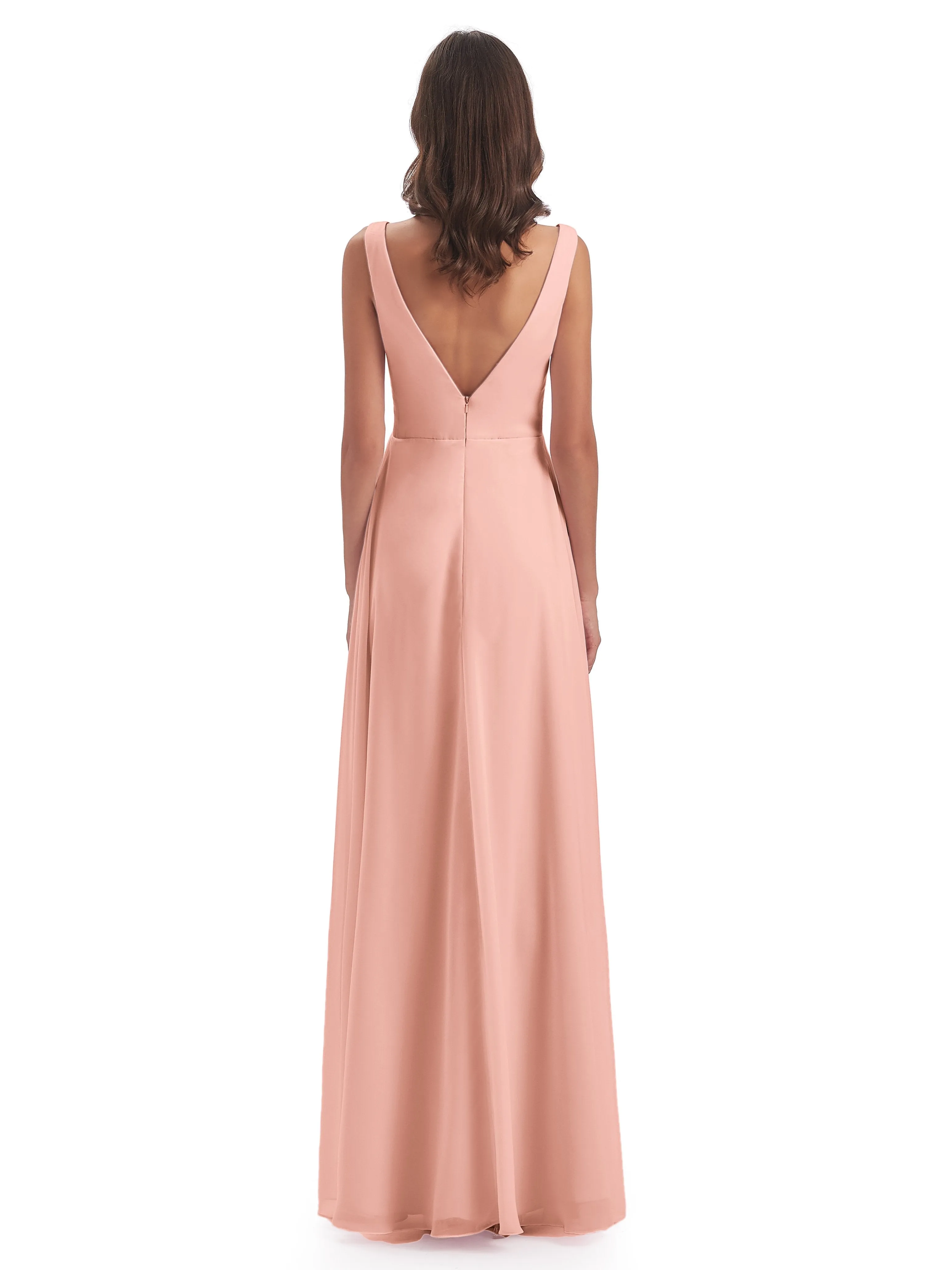 Column V-neck Long Mother of the Bride Dresses