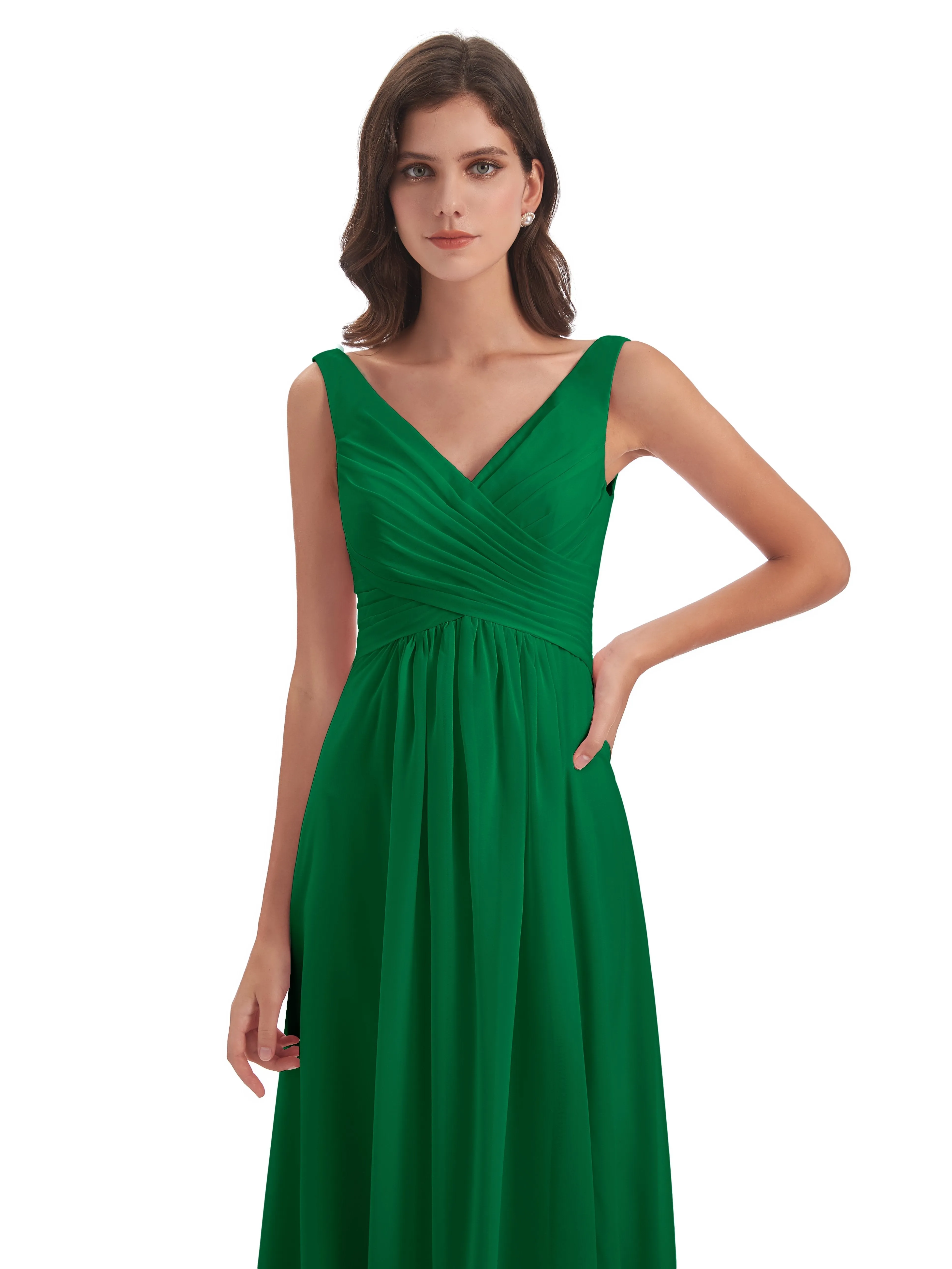 Column V-neck Long Mother of the Bride Dresses