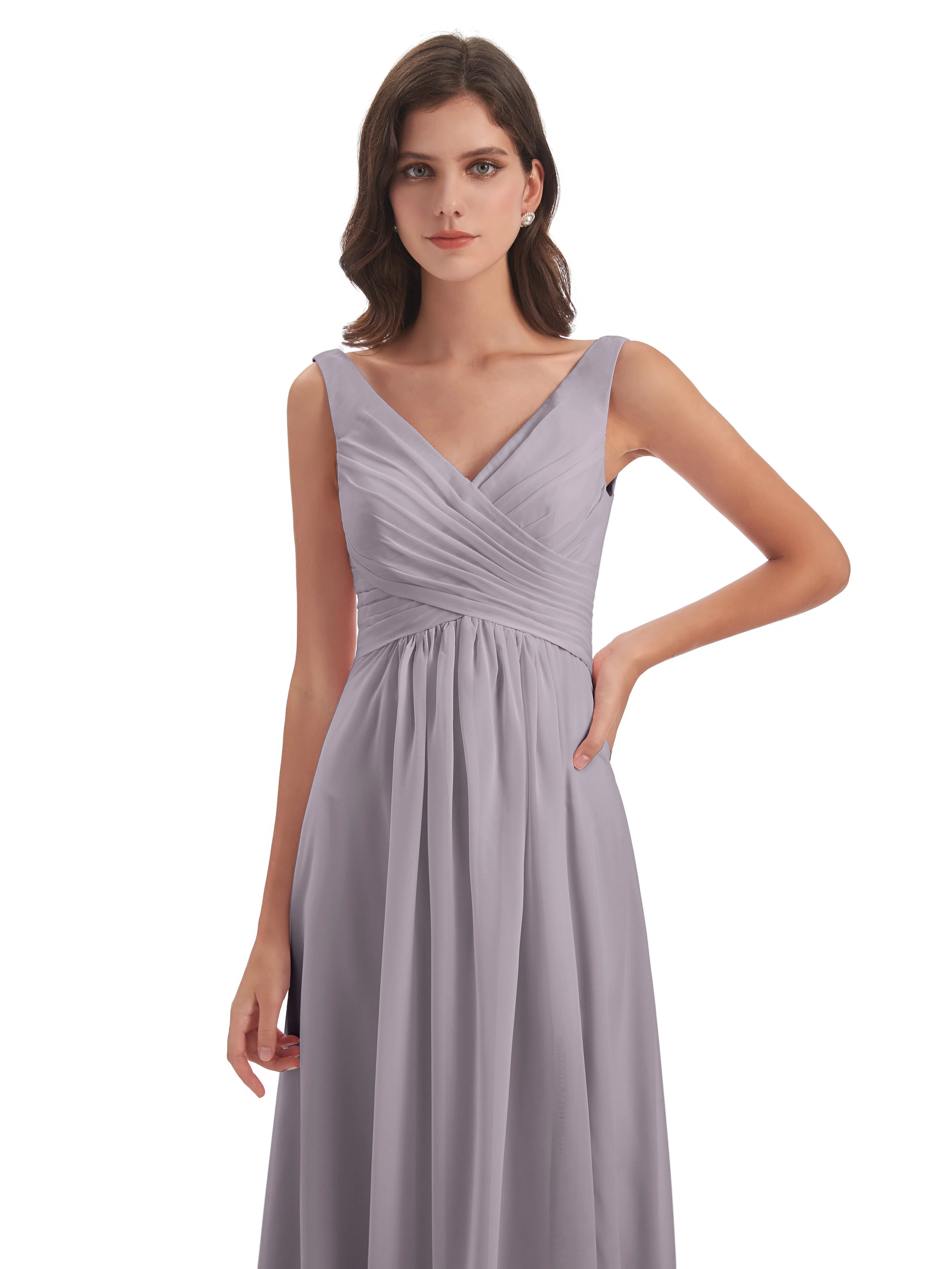 Column V-neck Long Mother of the Bride Dresses