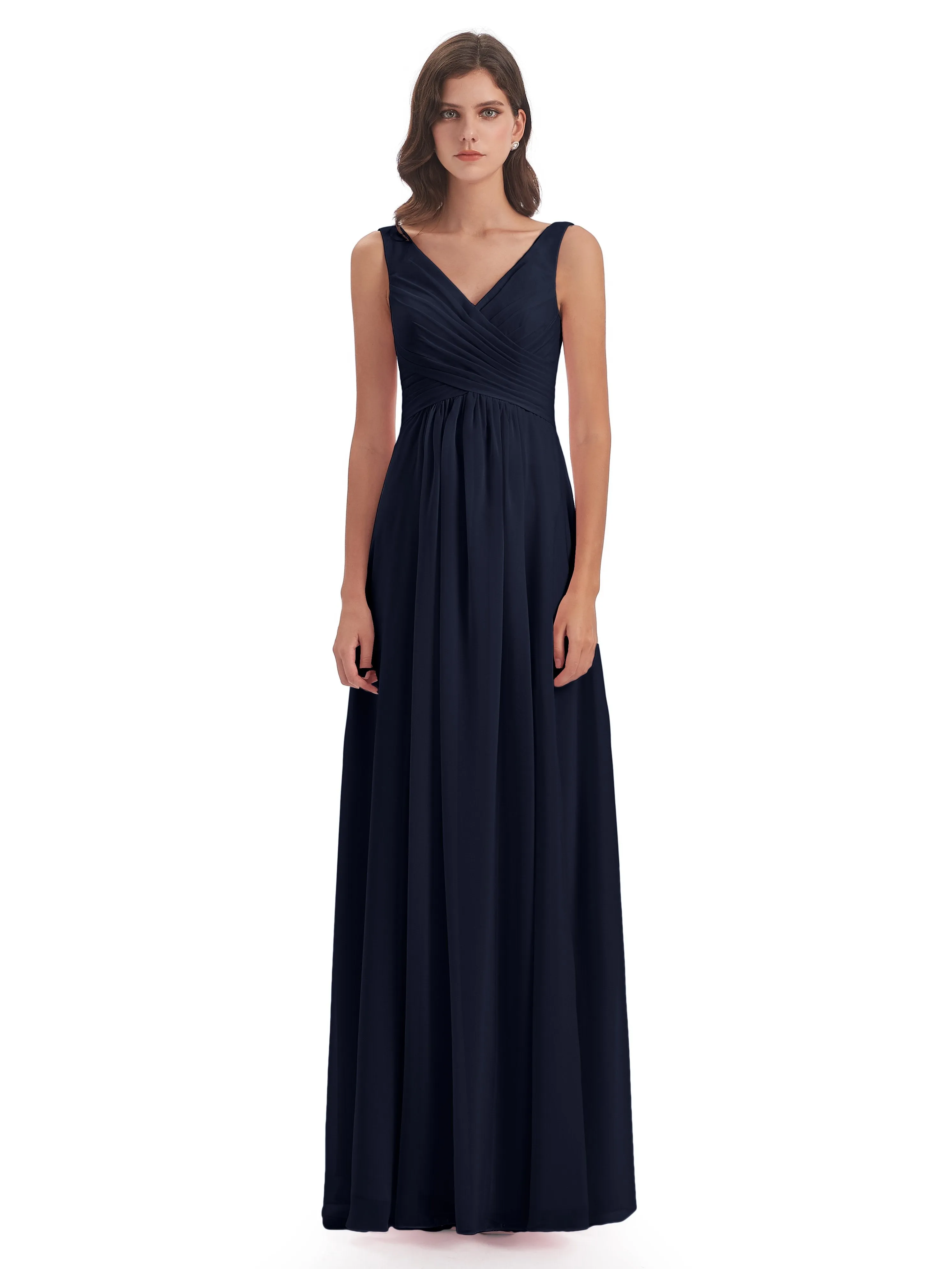 Column V-neck Long Mother of the Bride Dresses