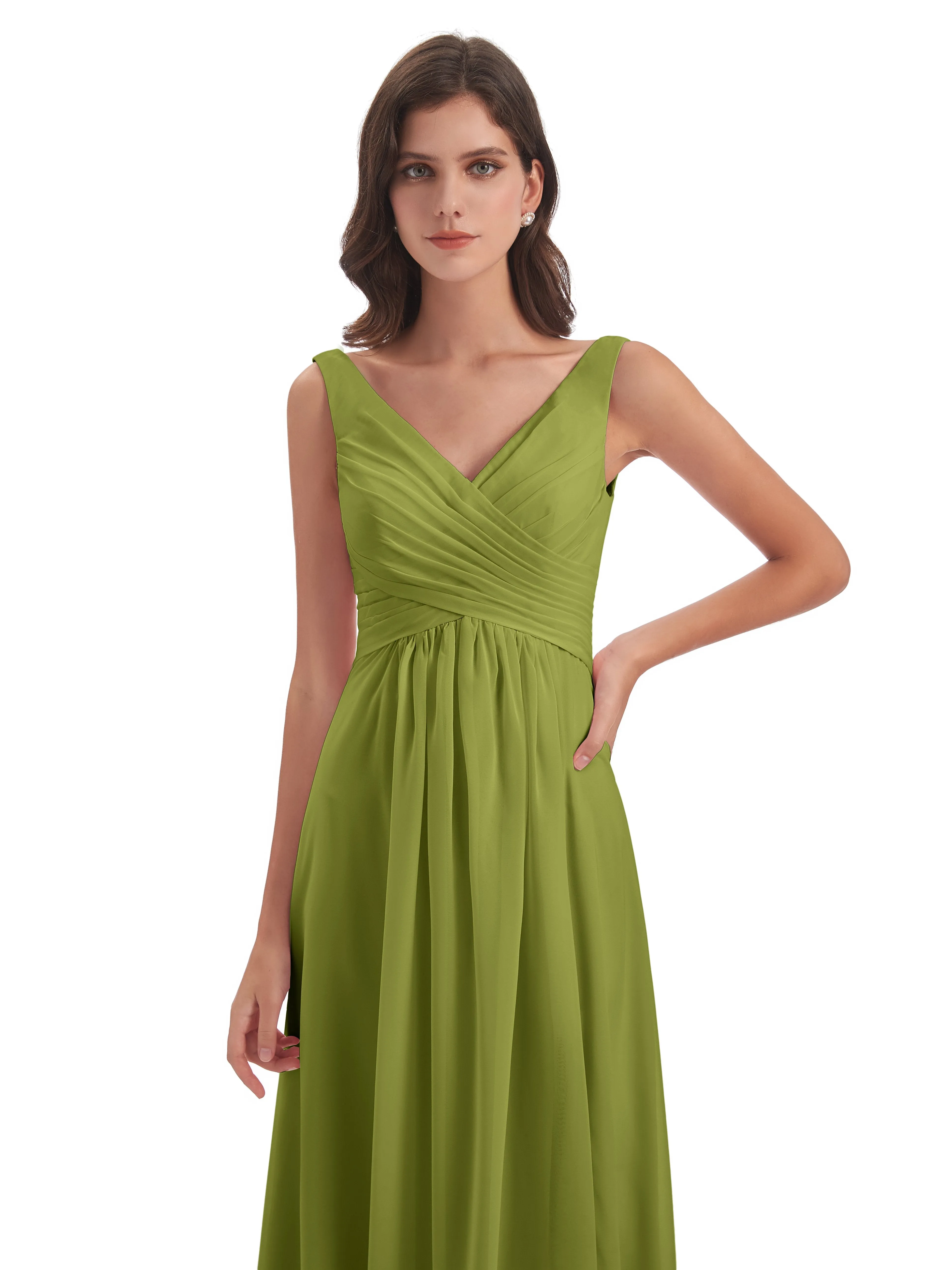 Column V-neck Long Mother of the Bride Dresses