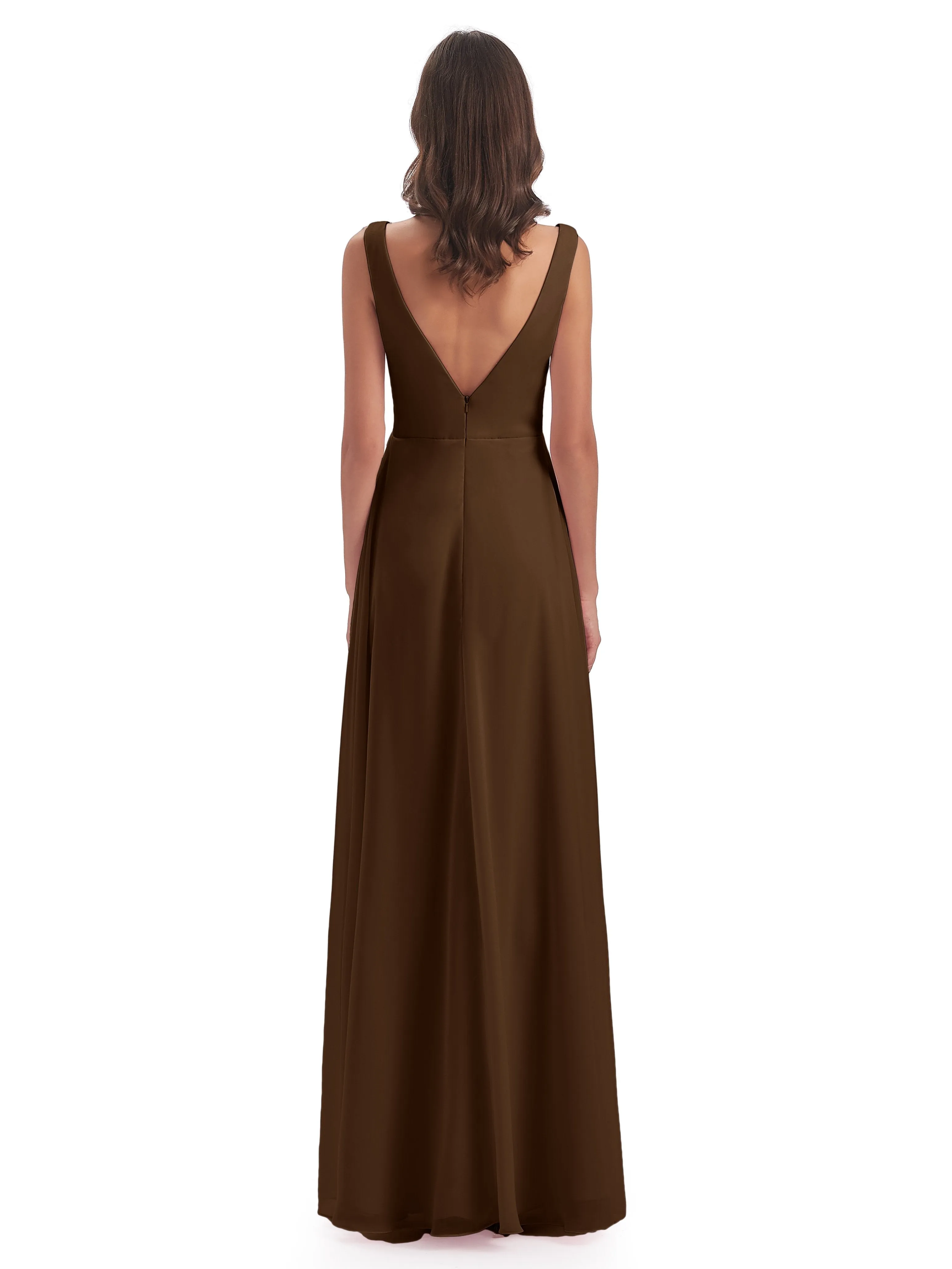 Column V-neck Long Mother of the Bride Dresses