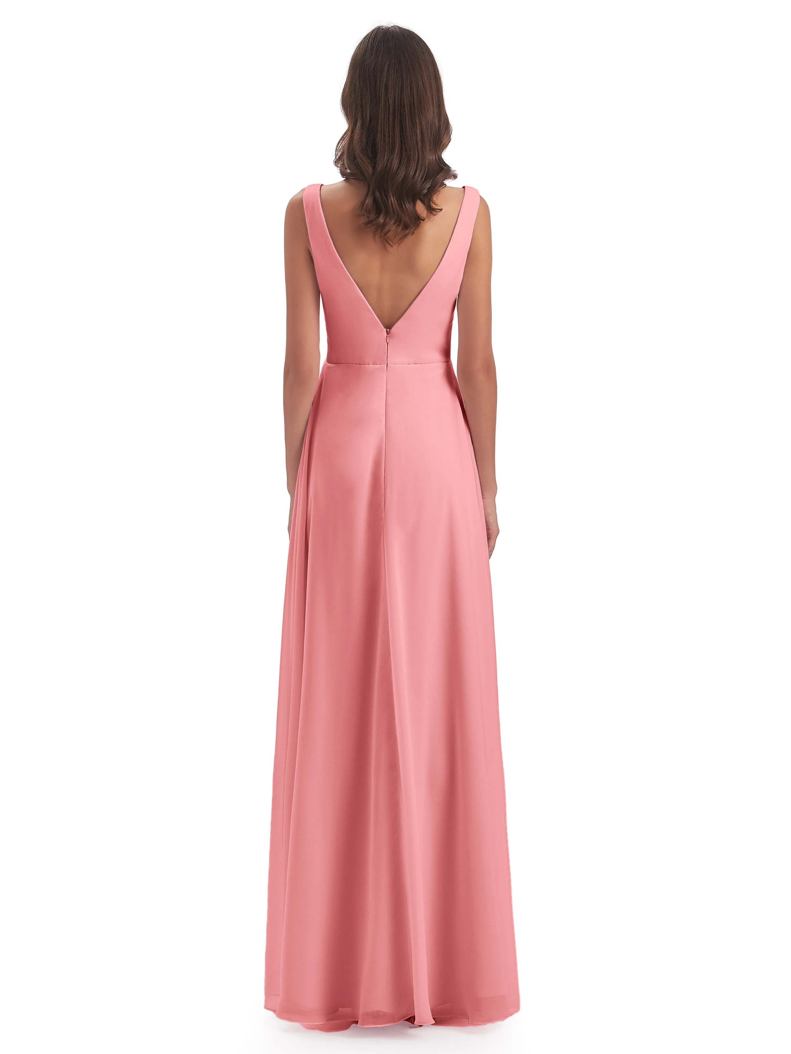 Column V-neck Long Mother of the Bride Dresses