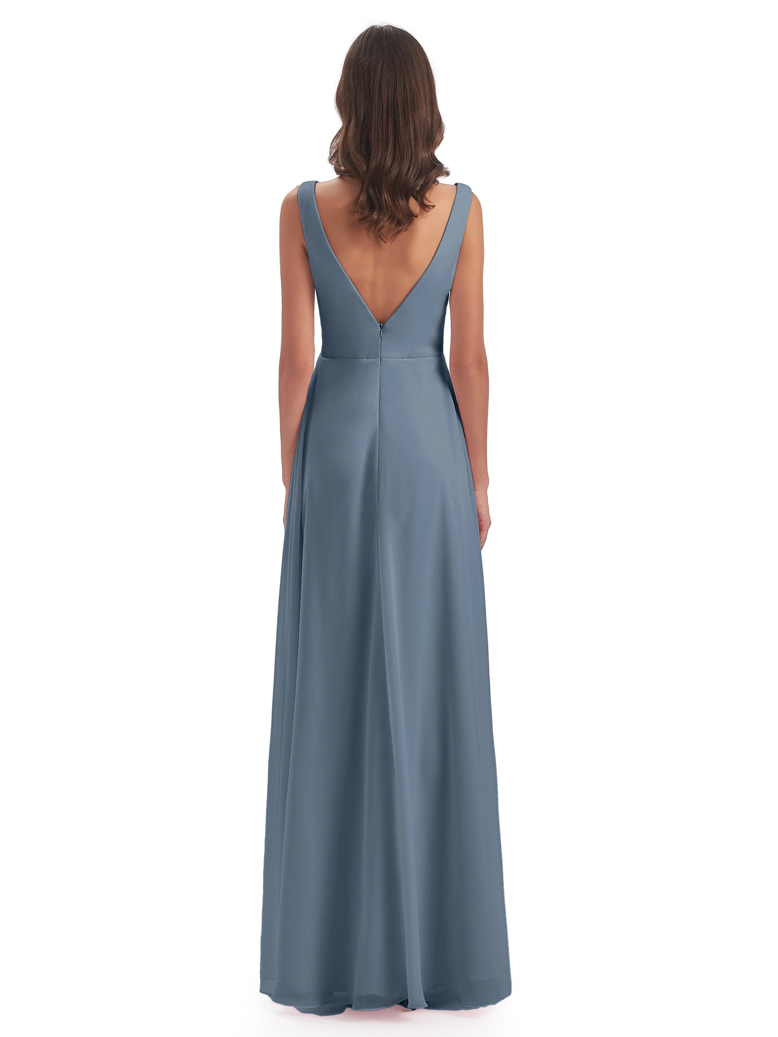 Column V-neck Long Mother of the Bride Dresses