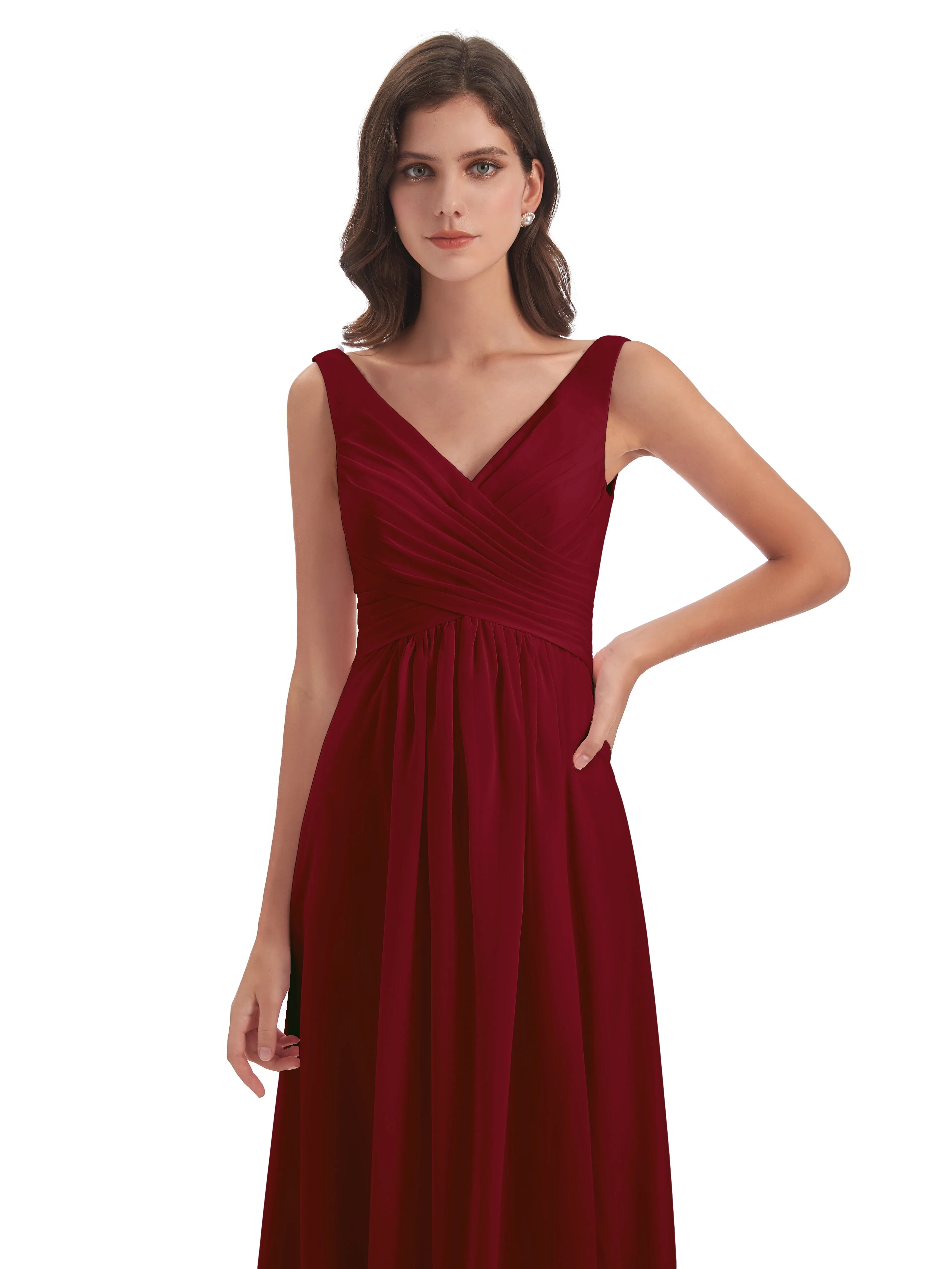 Column V-neck Long Mother of the Bride Dresses