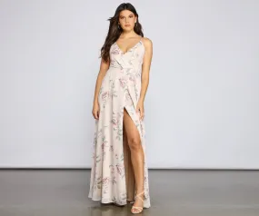 Corinna Formal Floral Chiffon Wrap Dress