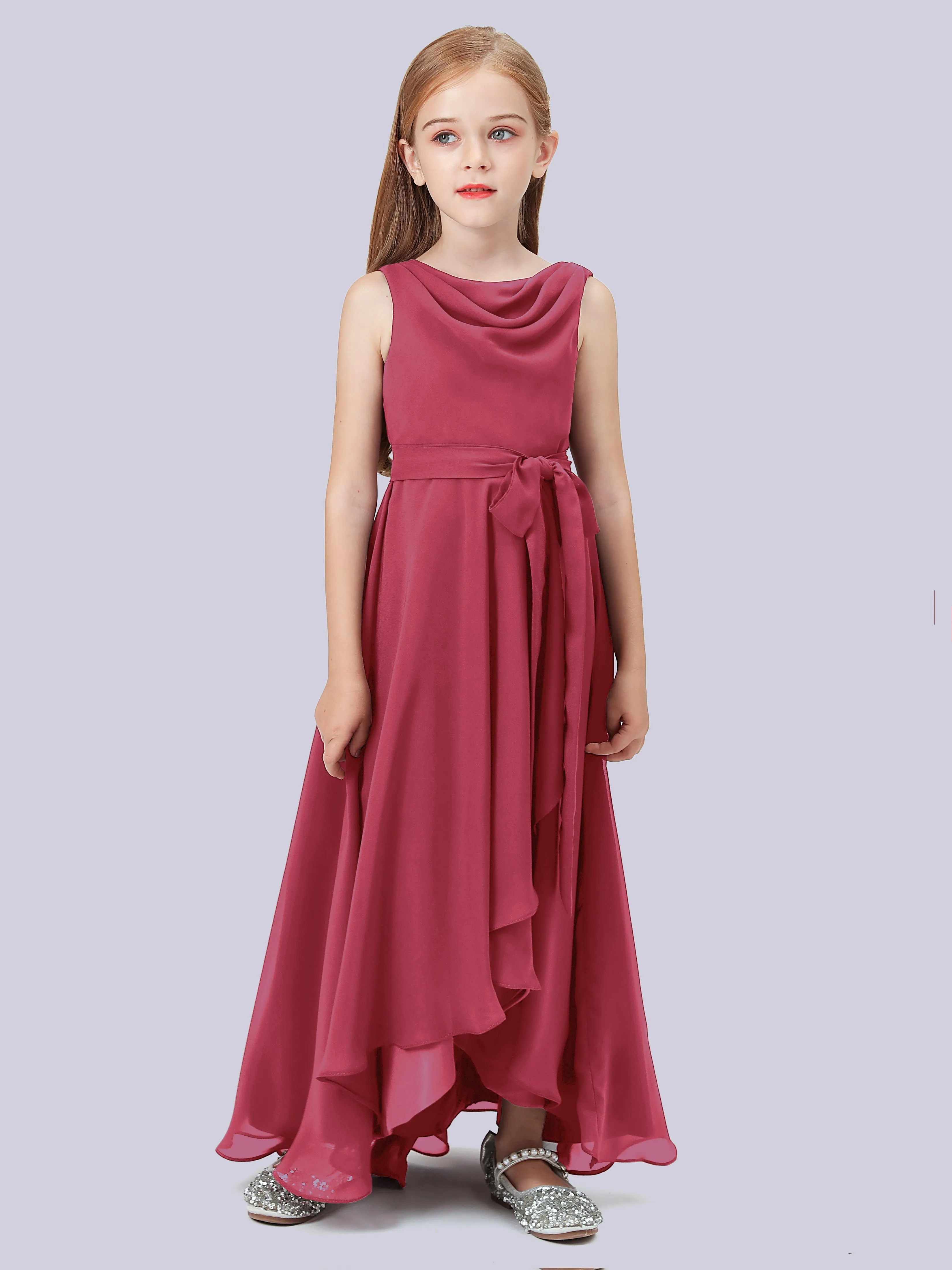 Cowl Junior Bridesmaid Dress with Cascade