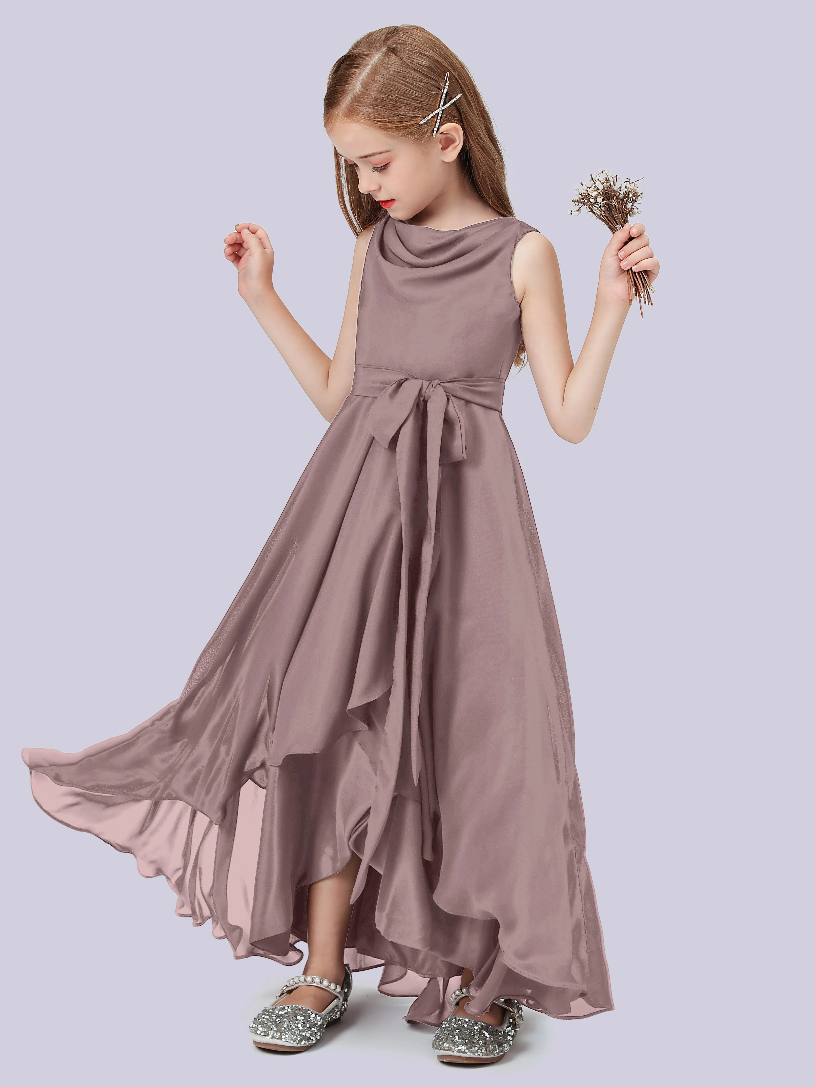 Cowl Junior Bridesmaid Dress with Cascade