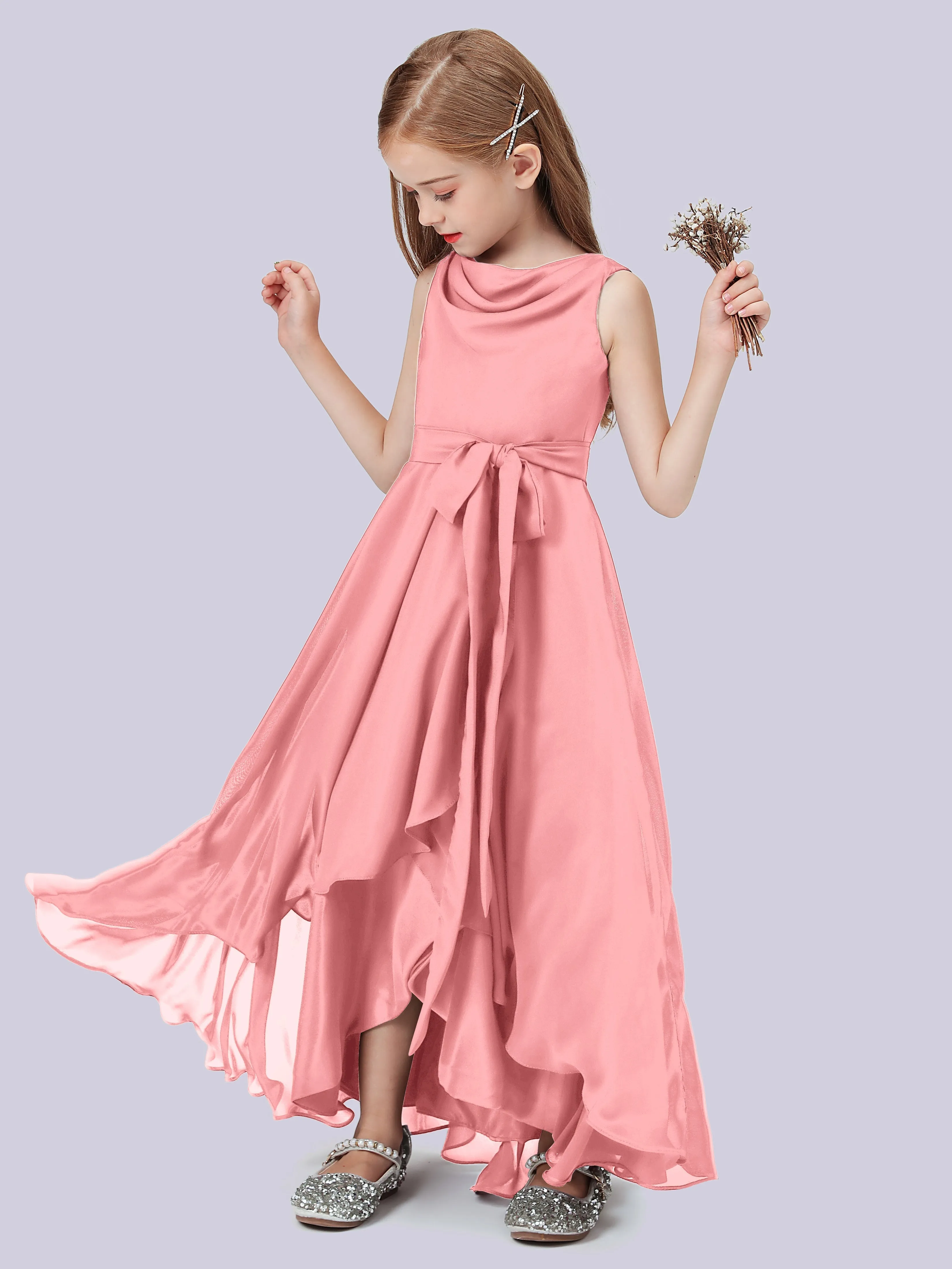 Cowl Junior Bridesmaid Dress with Cascade