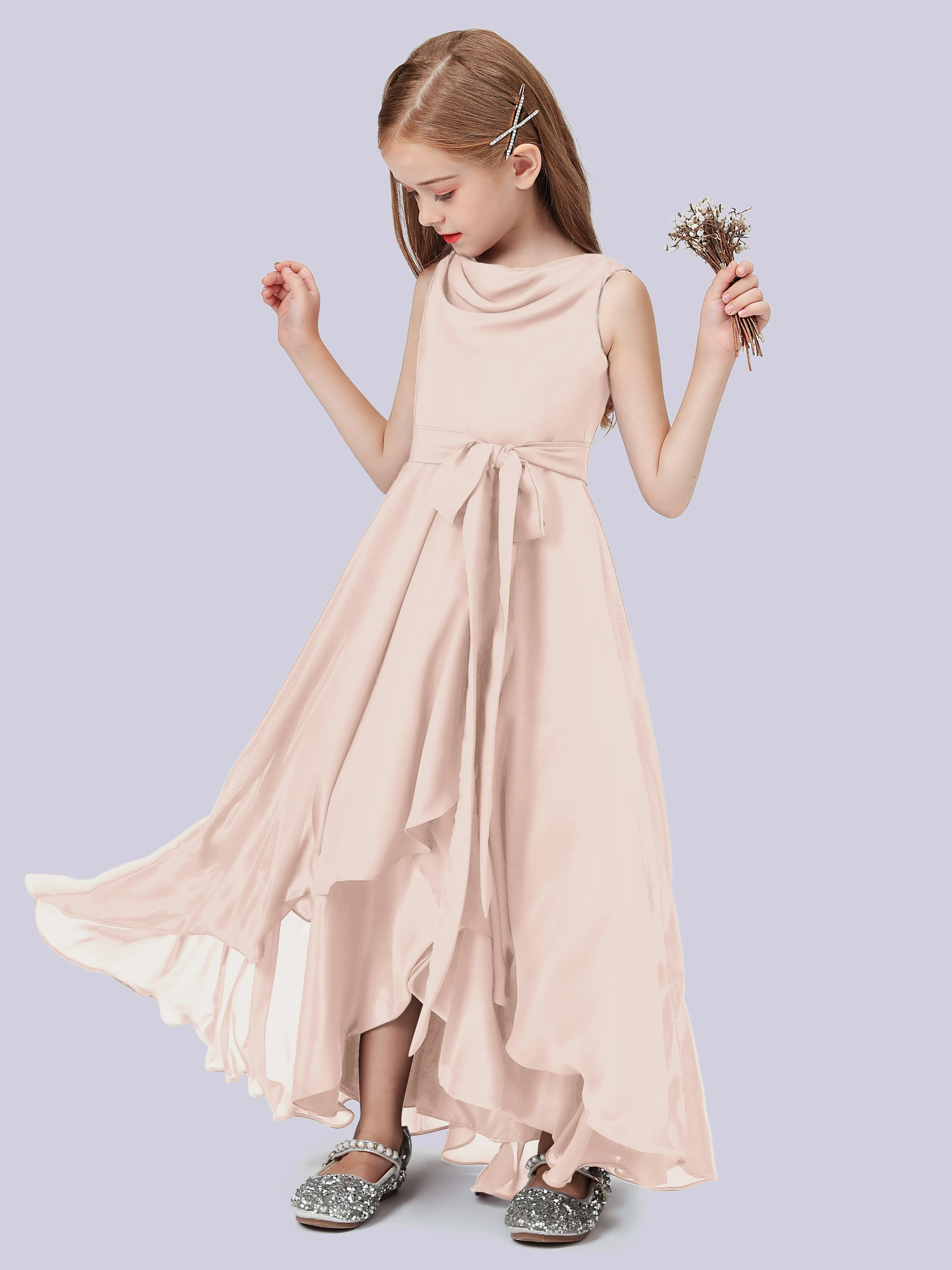 Cowl Junior Bridesmaid Dress with Cascade