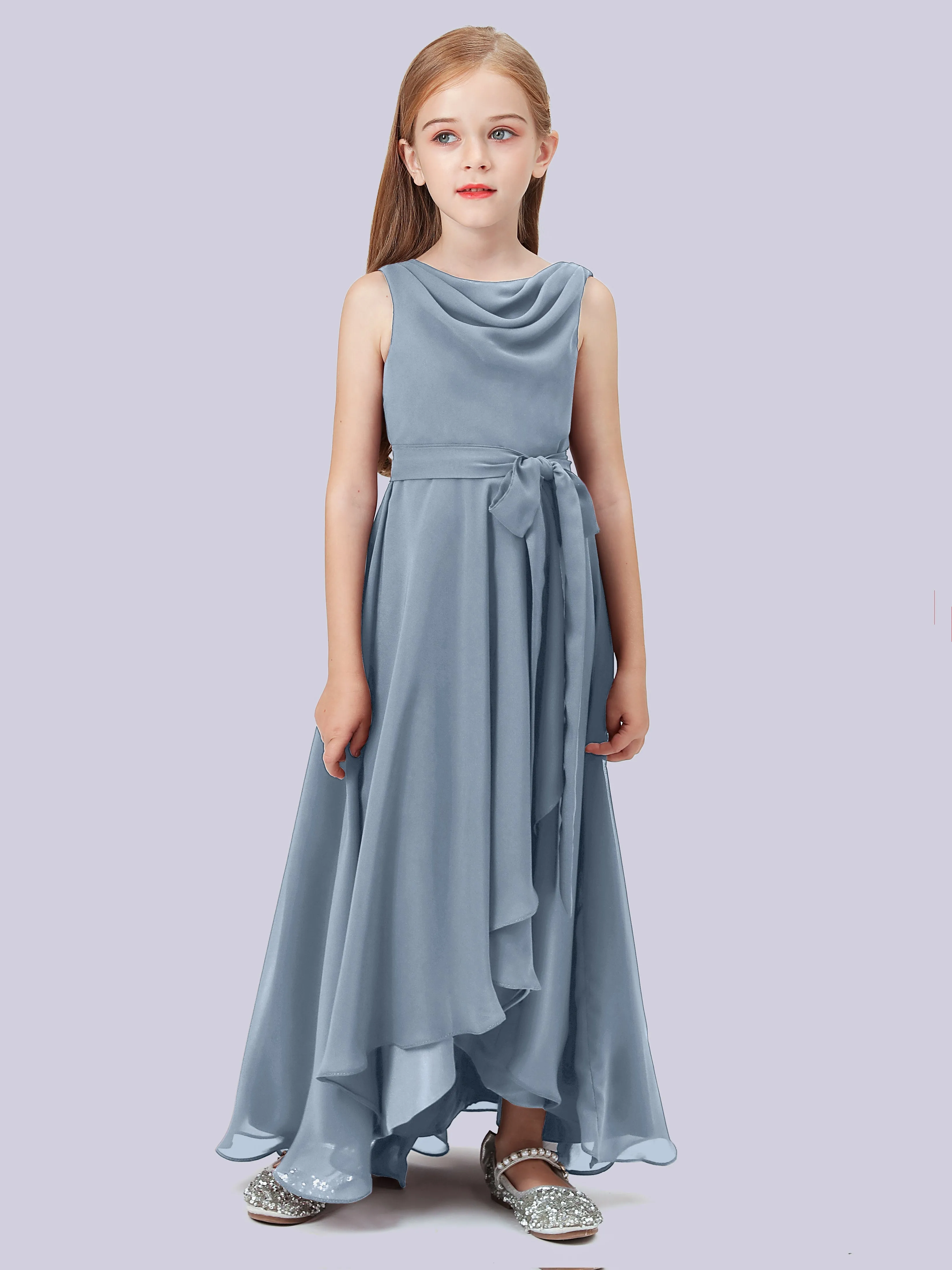 Cowl Junior Bridesmaid Dress with Cascade