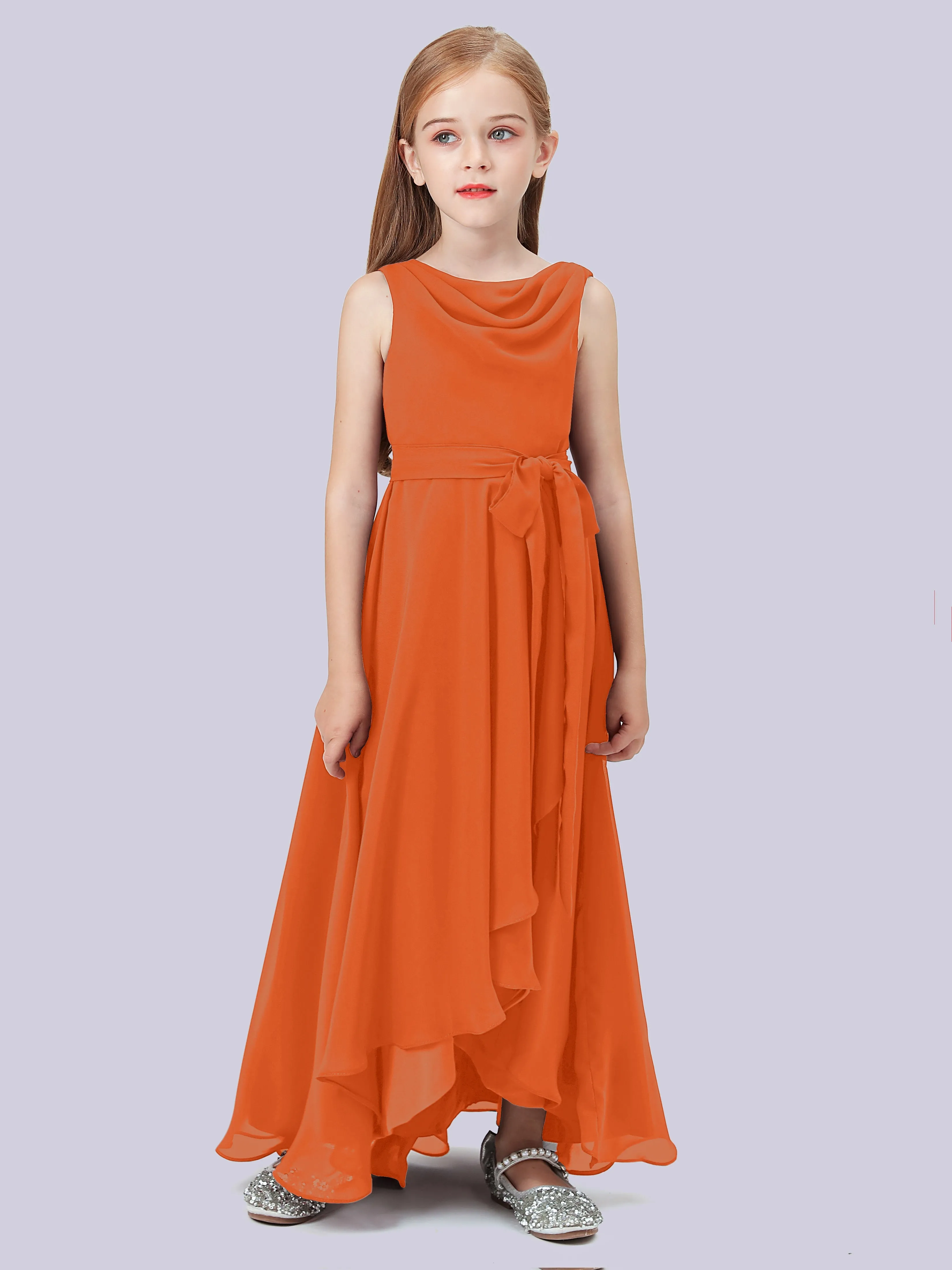 Cowl Junior Bridesmaid Dress with Cascade