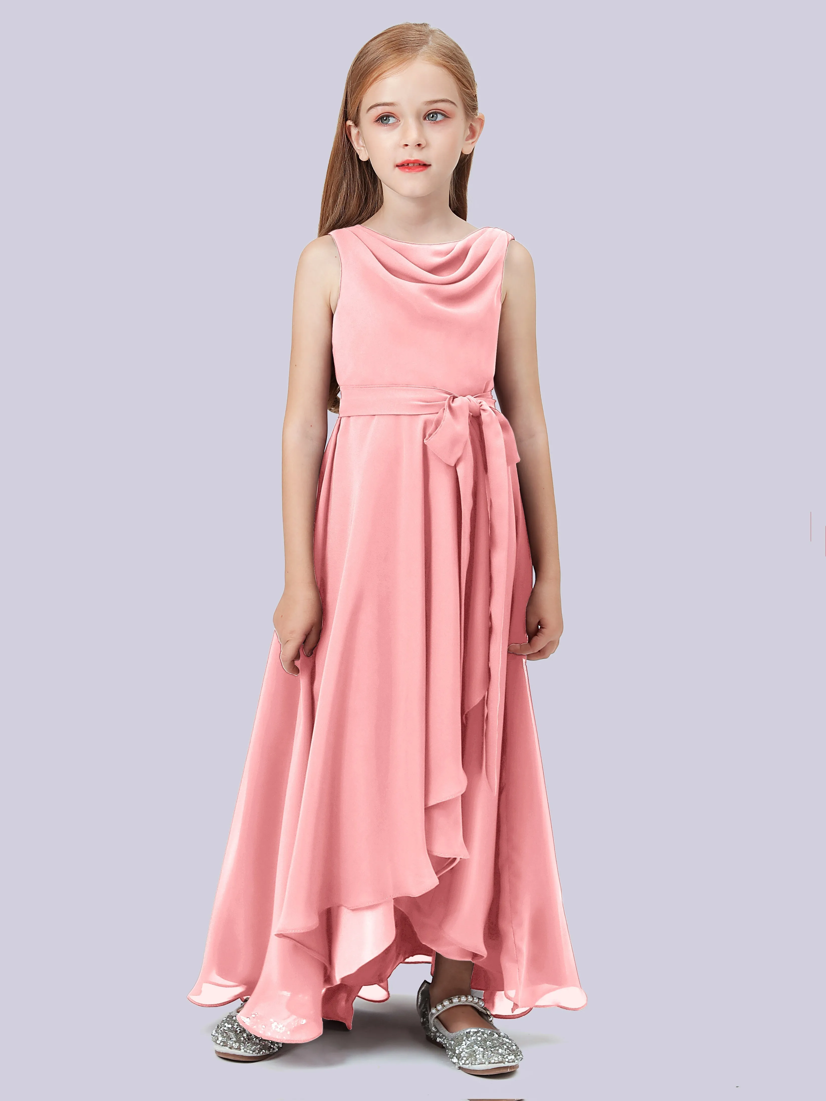 Cowl Junior Bridesmaid Dress with Cascade