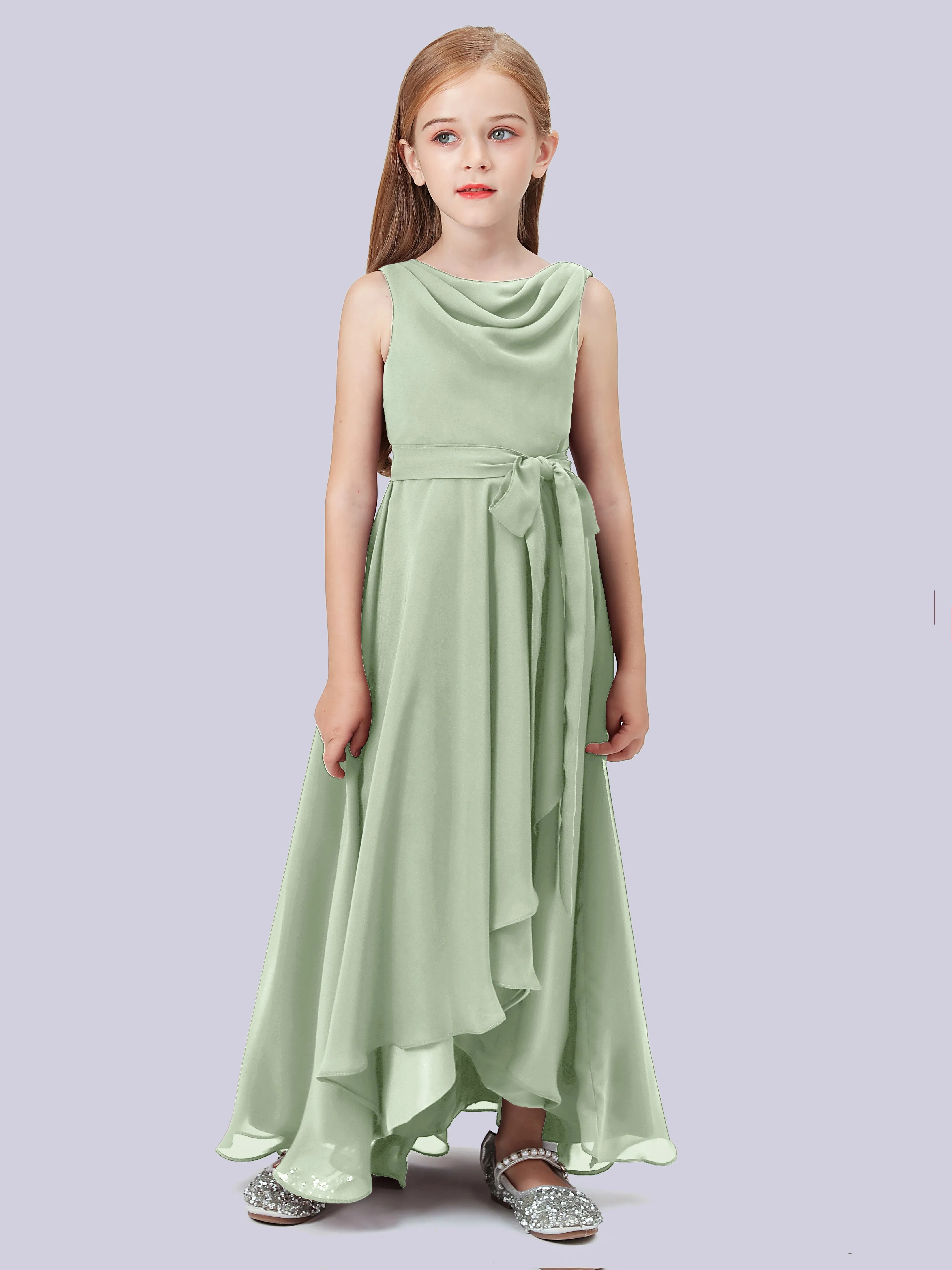 Cowl Junior Bridesmaid Dress with Cascade