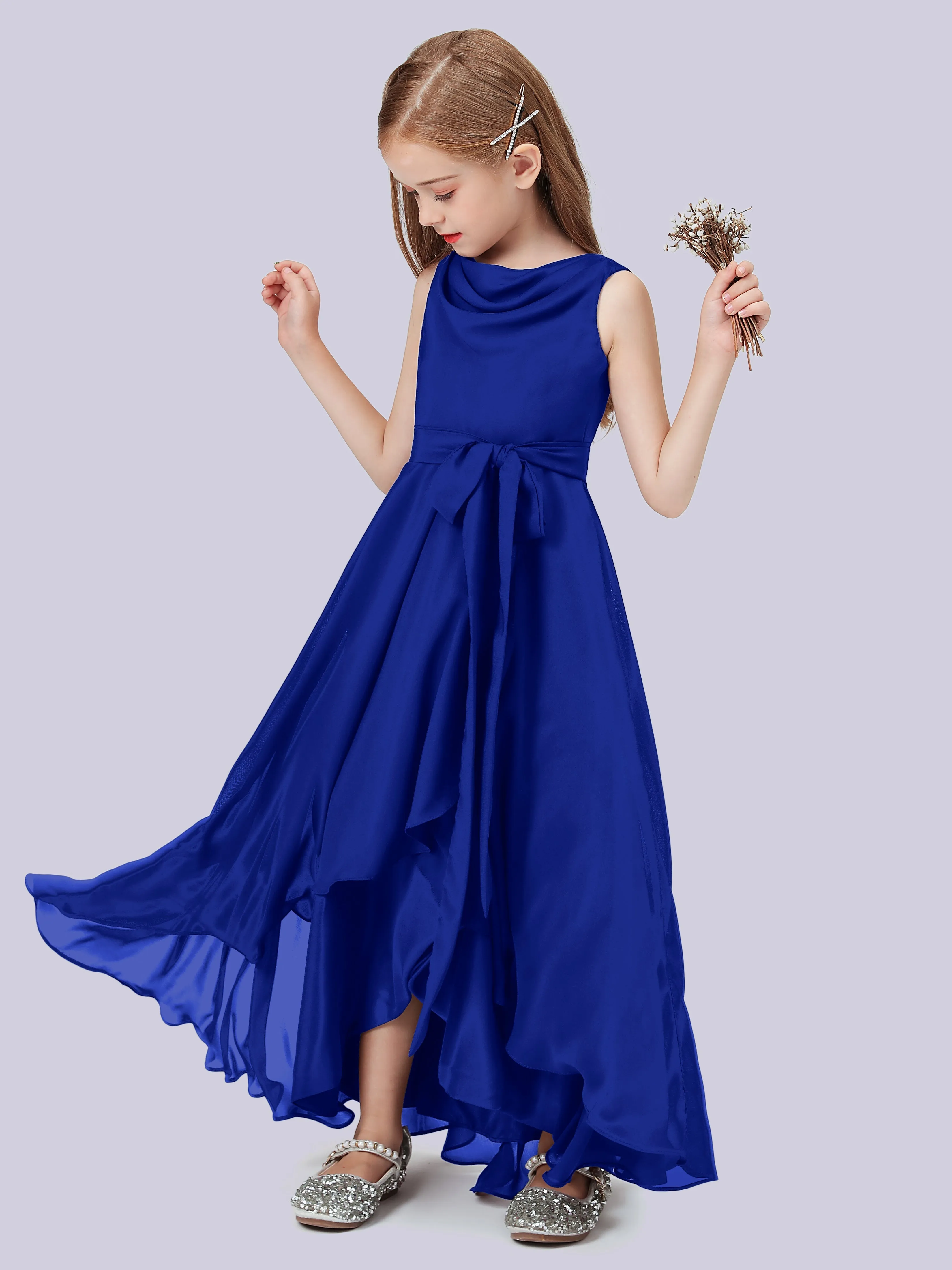 Cowl Junior Bridesmaid Dress with Cascade